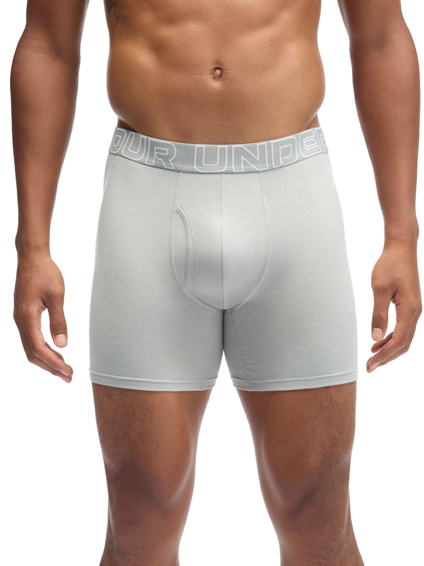 Image 4 of 5 of UNDER ARMOUR Mens Performance Cotton Boxers - Solid 6-Inch 3-Pack - Black/Grey/Dark-Red