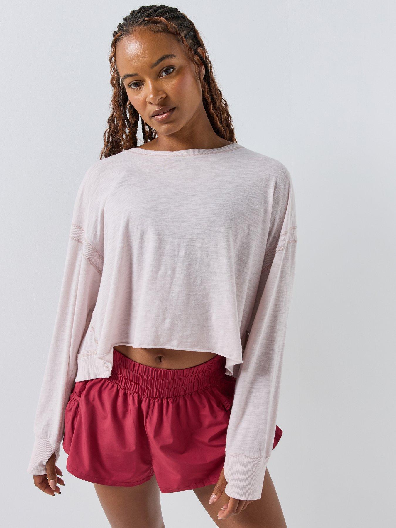 Image 1 of 6 of FP Movement Womens Training Open Back Cropped Long Sleeve T-Shirt - Pink