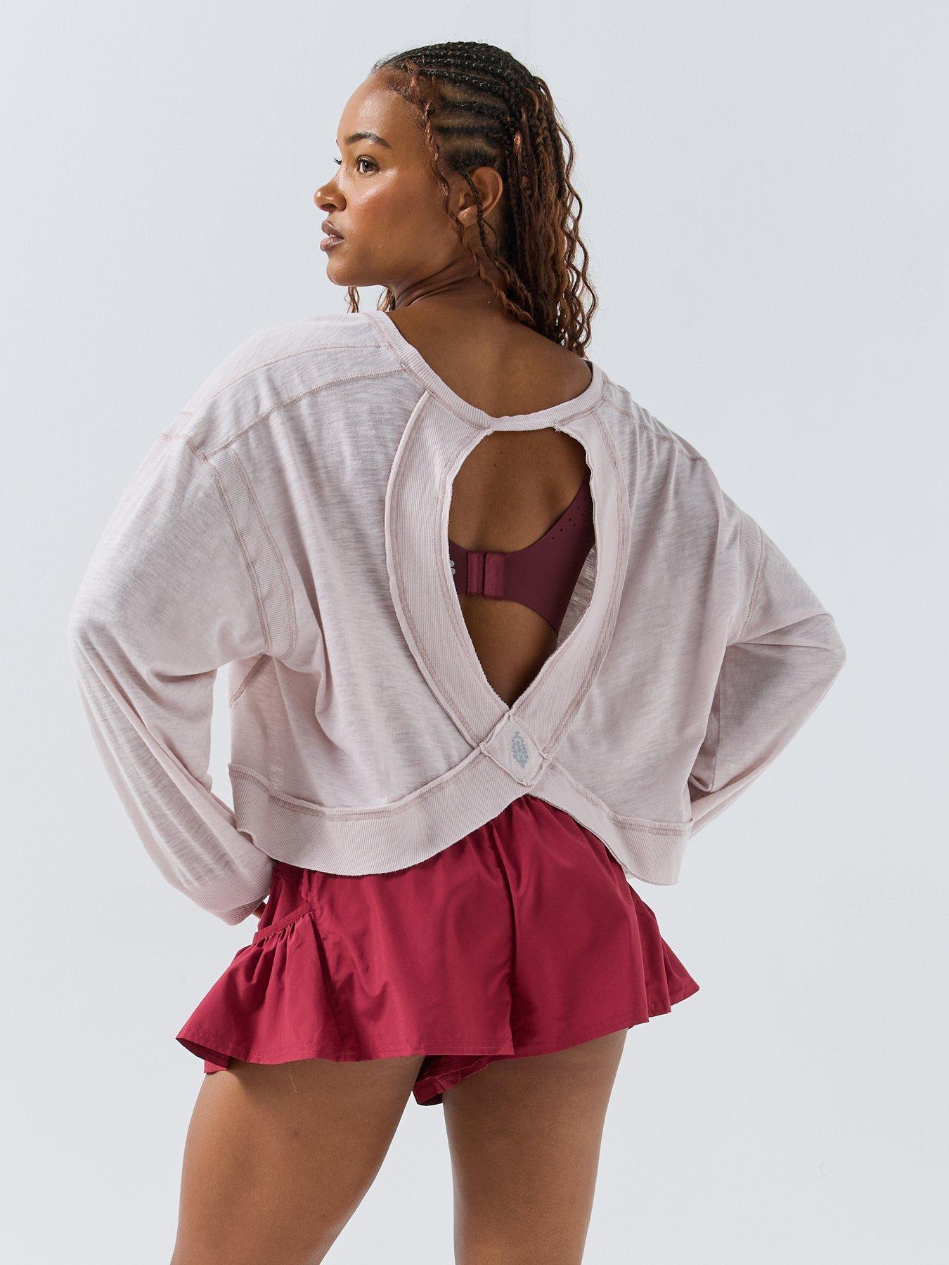 Image 2 of 6 of FP Movement Womens Training Open Back Cropped Long Sleeve T-Shirt - Pink