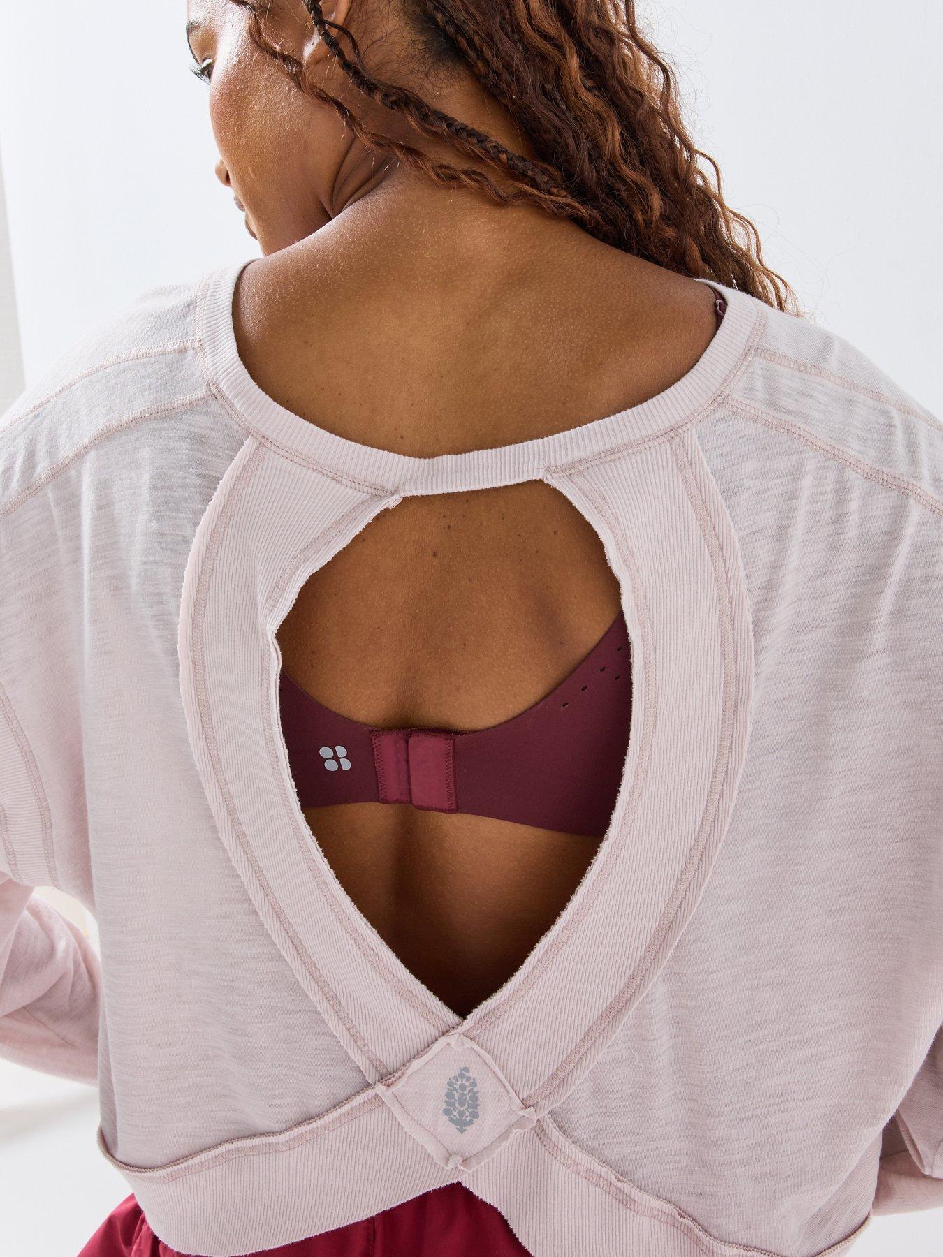 Image 4 of 6 of FP Movement Womens Training Open Back Cropped Long Sleeve T-Shirt - Pink