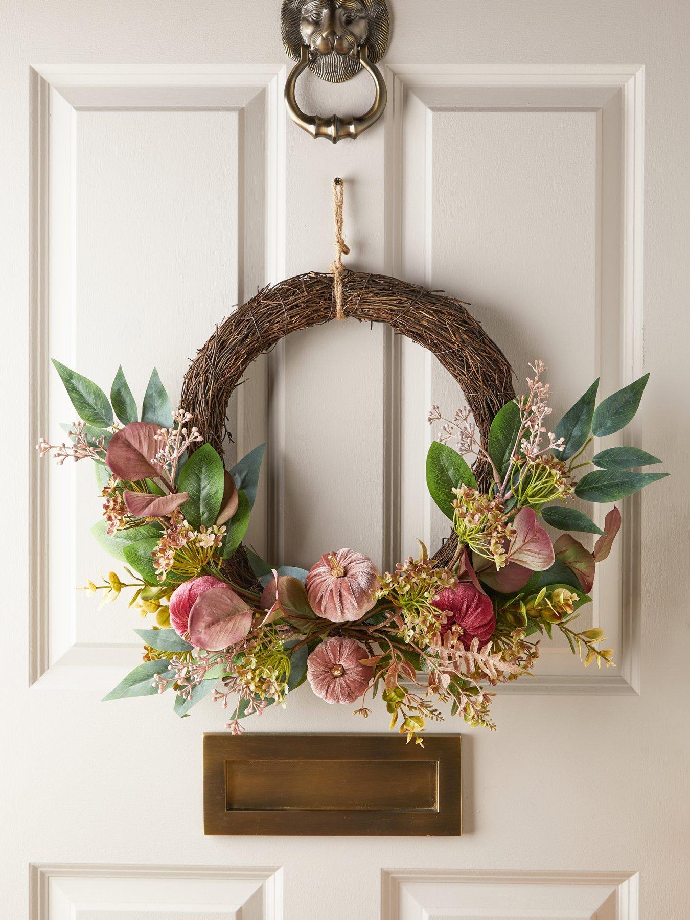 Image 1 of 7 of Scottish Everlastings Pumpkin Half Wreath - Plum - 45cm