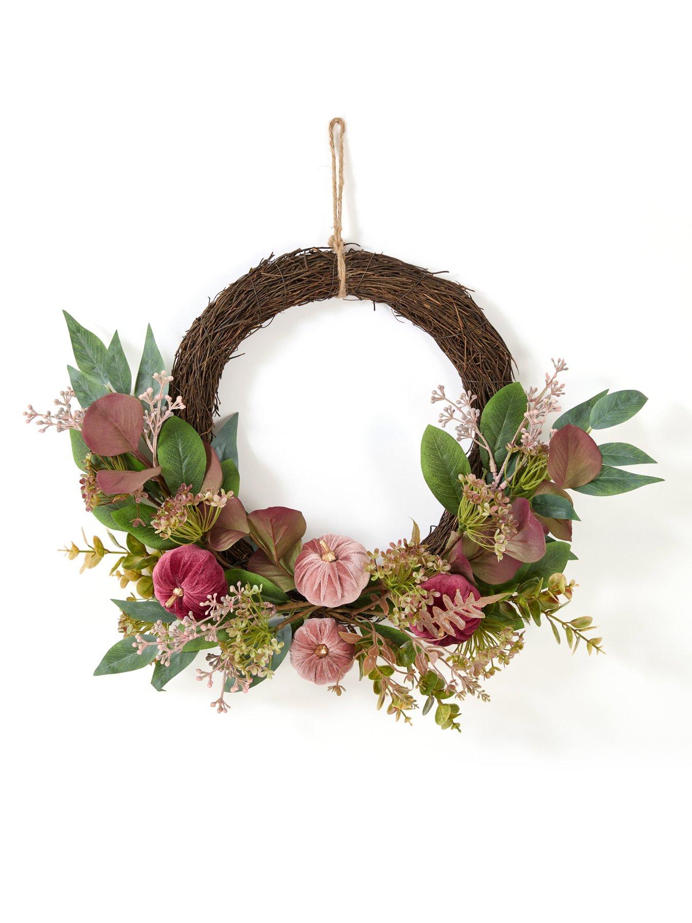 Image 7 of 7 of Scottish Everlastings Pumpkin Half Wreath - Plum - 45cm
