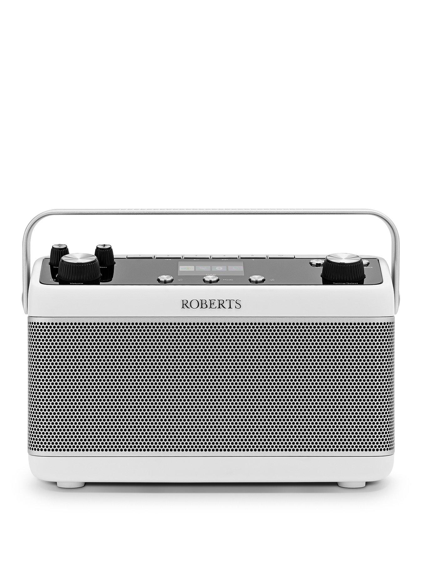 Roberts Blutune 7 White, portable DAB+/FM and Bluetooth radio with colour screen, 40 presets, bass/treble controls and dual 3-inch speakers.