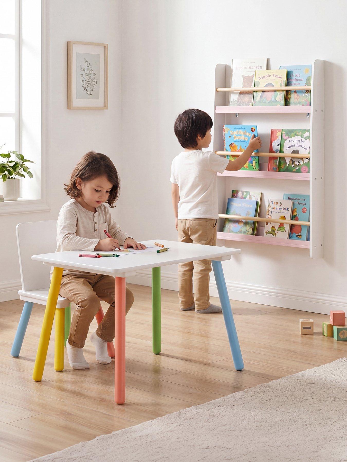 Liberty House Rainbow Table and Bookshelf set - white/pink