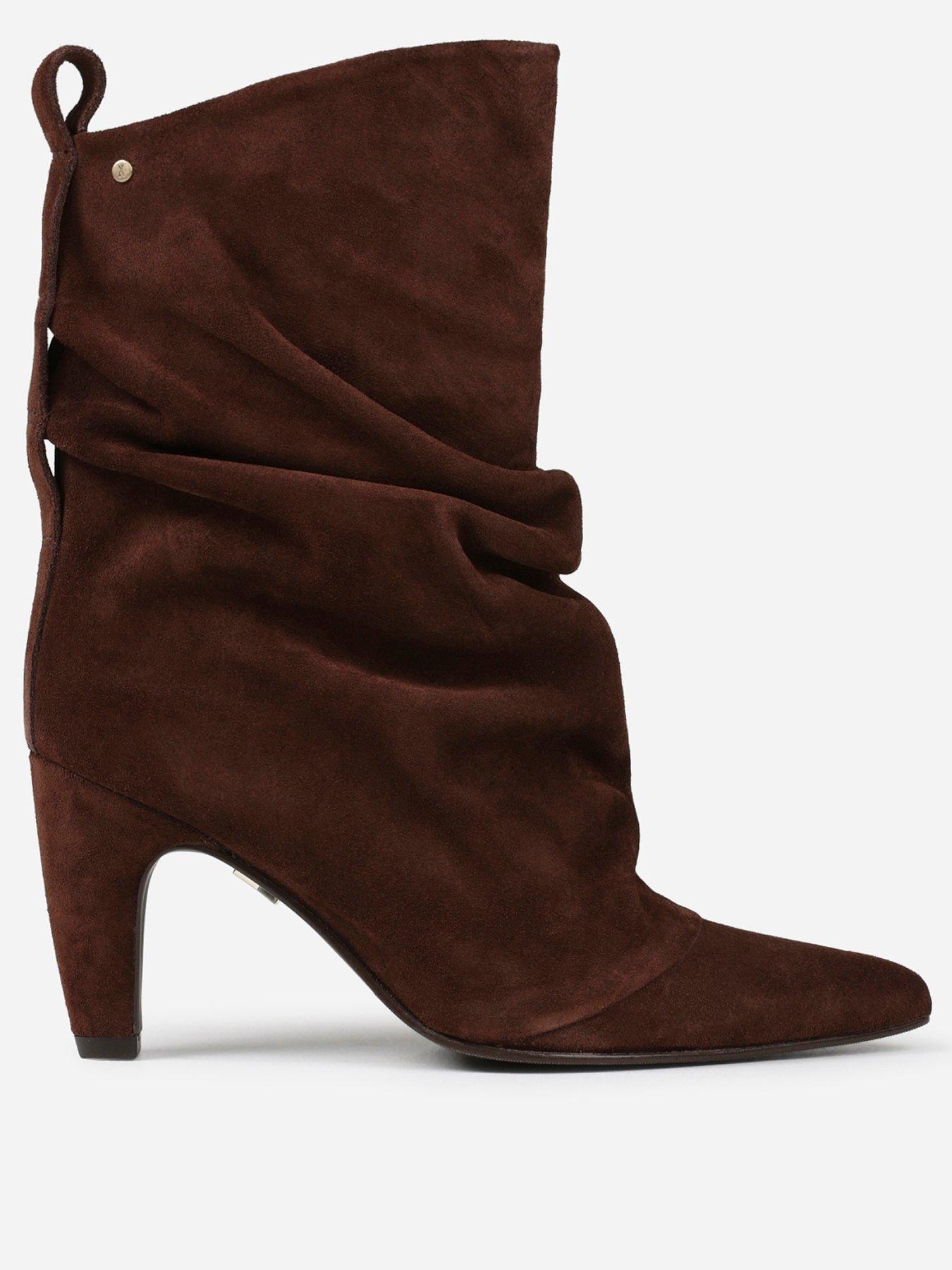Image 1 of 6 of Bronx Jadey Suede Slouch Heel Ankle Boots - Brown