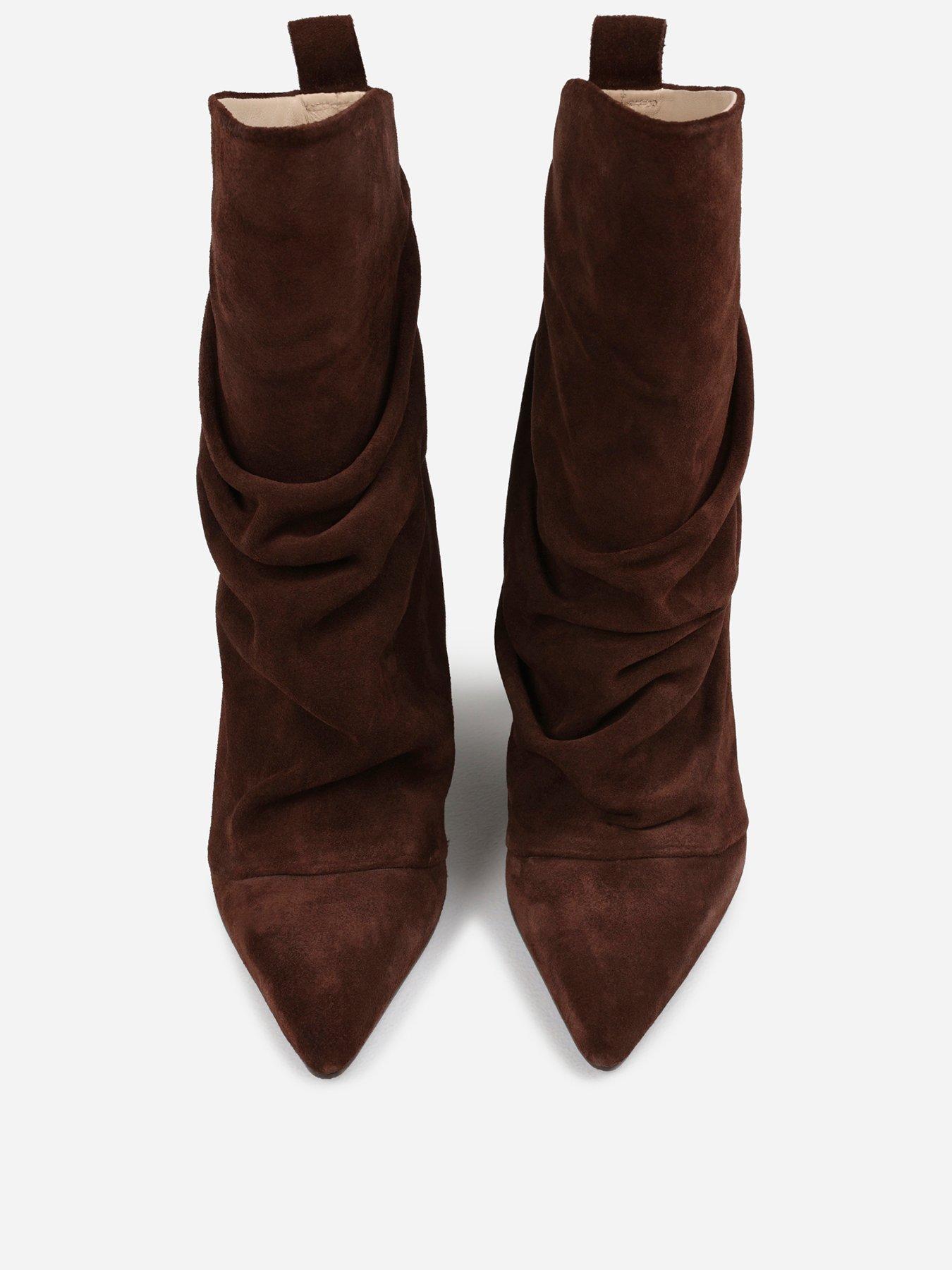 Image 2 of 6 of Bronx Jadey Suede Slouch Heel Ankle Boots - Brown