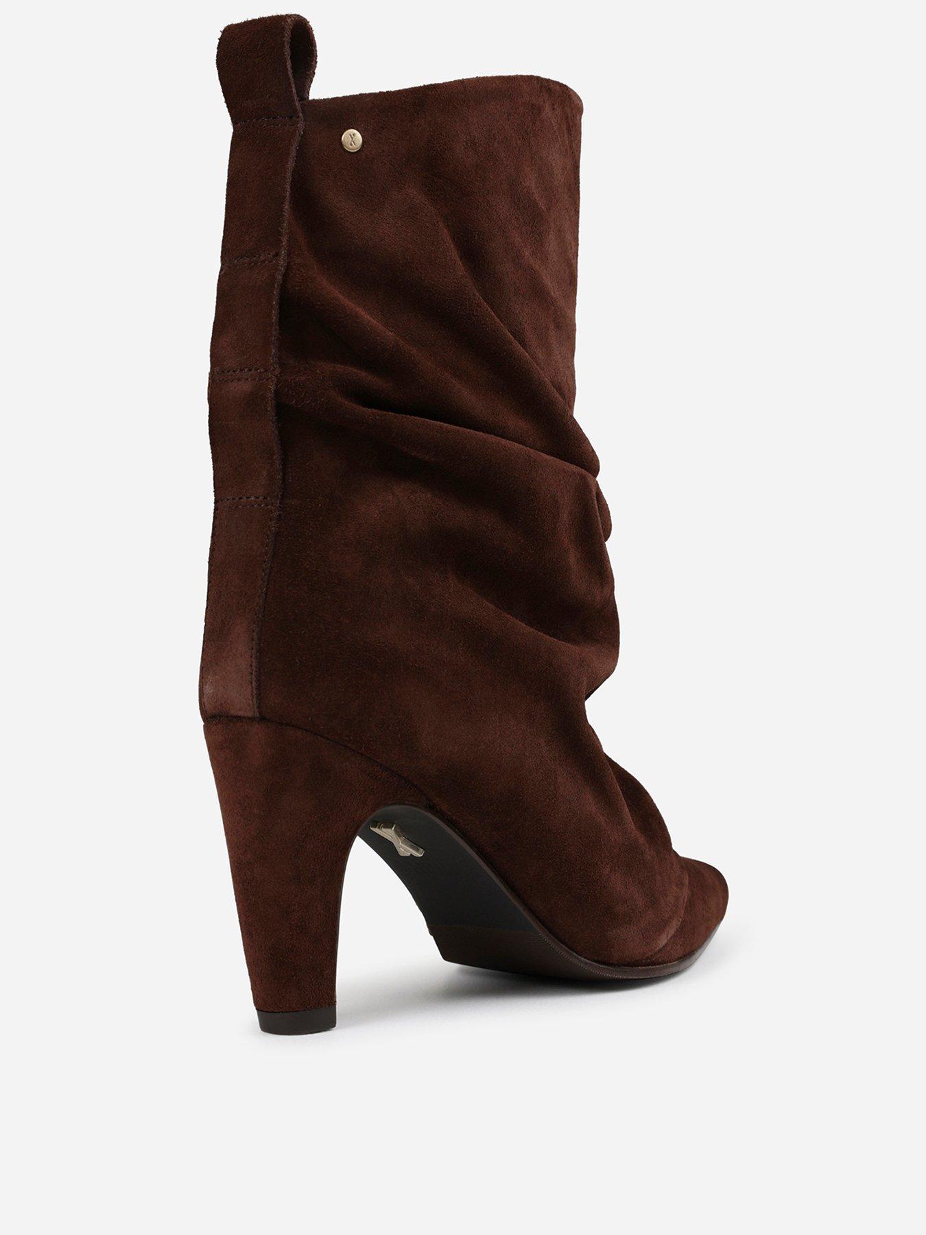 Image 3 of 6 of Bronx Jadey Suede Slouch Heel Ankle Boots - Brown