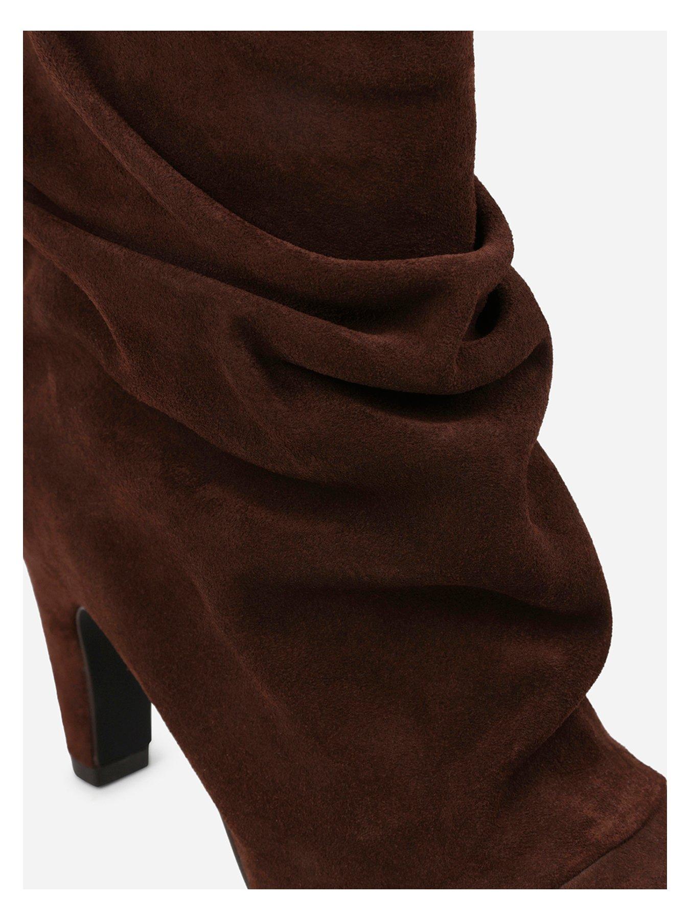 Image 4 of 6 of Bronx Jadey Suede Slouch Heel Ankle Boots - Brown