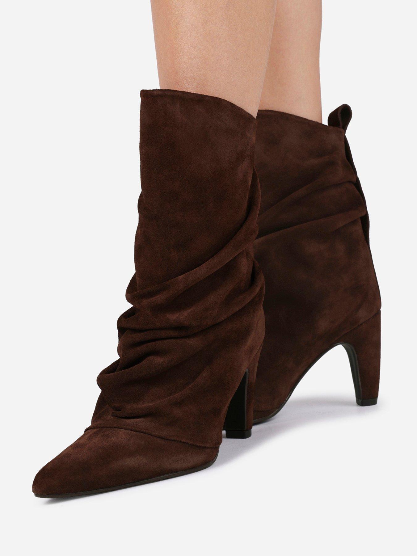 Image 5 of 6 of Bronx Jadey Suede Slouch Heel Ankle Boots - Brown