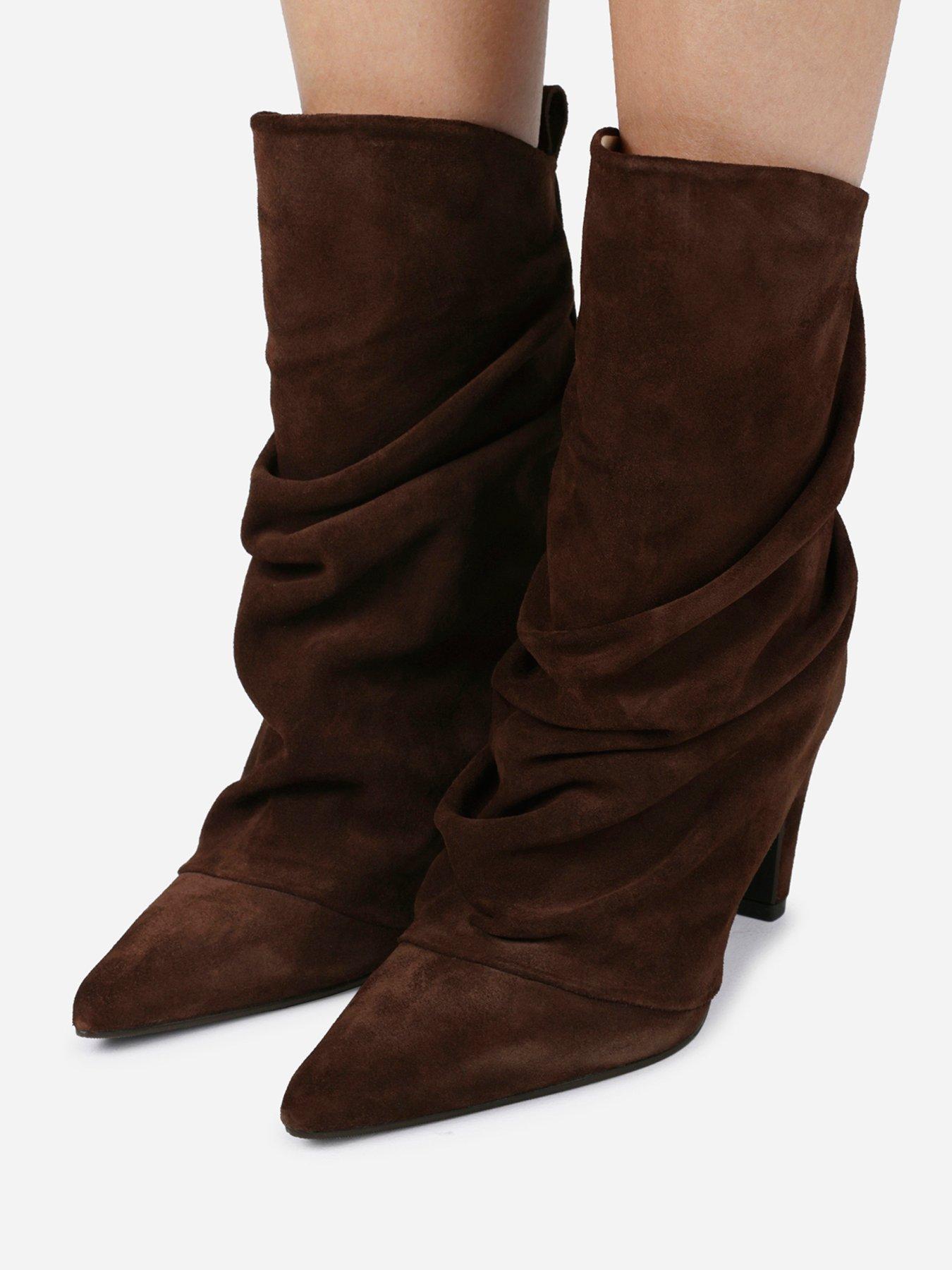 Image 6 of 6 of Bronx Jadey Suede Slouch Heel Ankle Boots - Brown