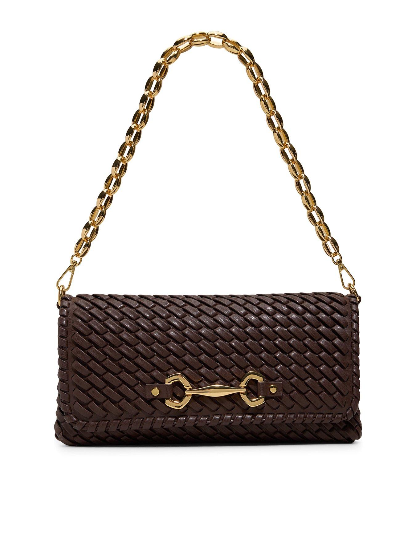 Aldo Woven Shoulder Bag with Chain Strap - Brown