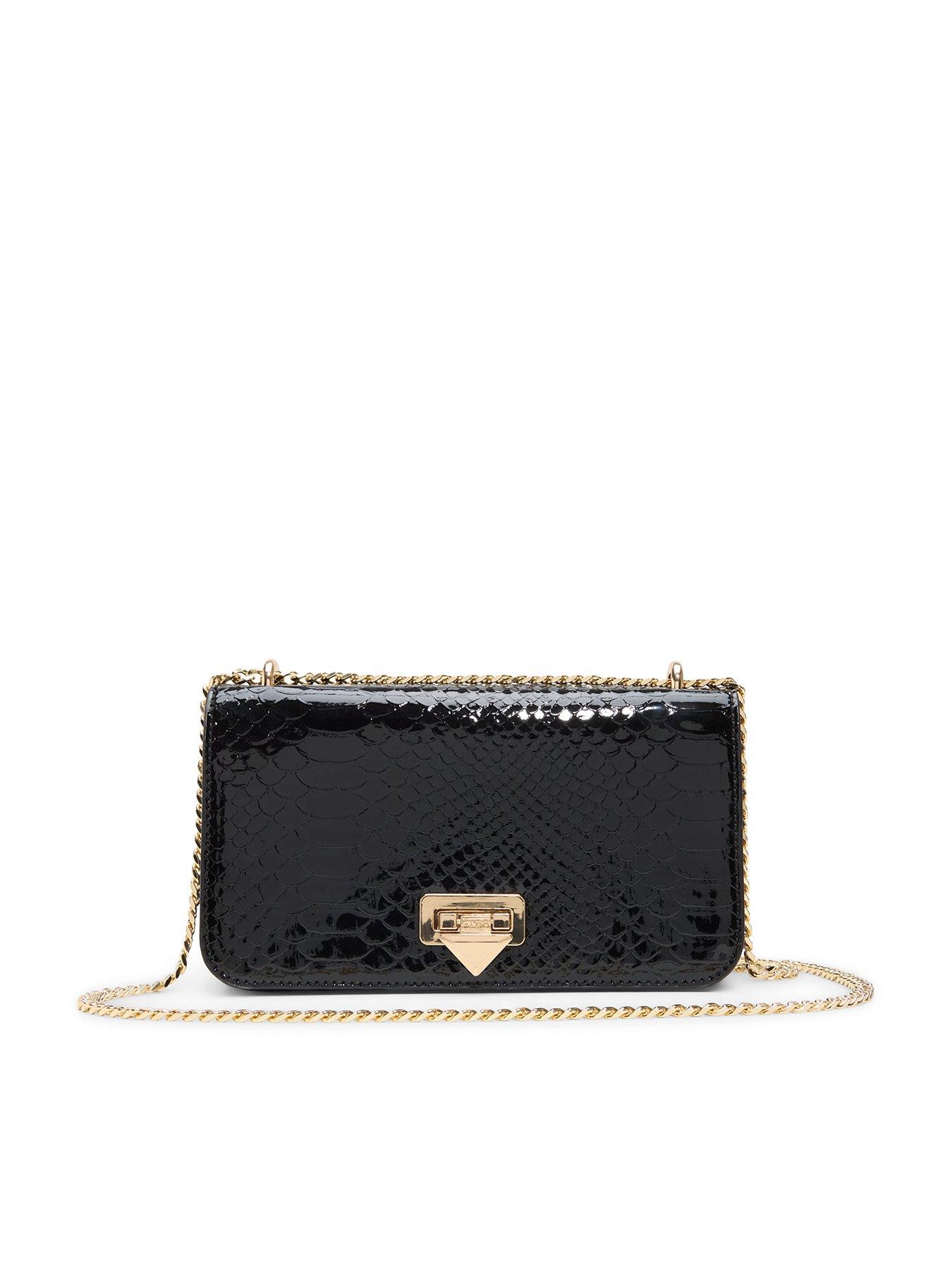 Aldo Croc-Effect Crossbody Bag with Chain Strap - Black