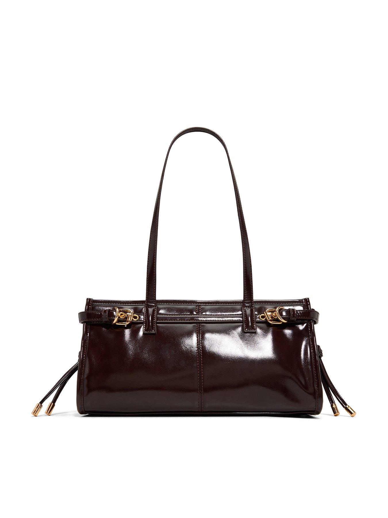Aldo Patent Effect Shoulder Bag with Buckle Detail -  Brown