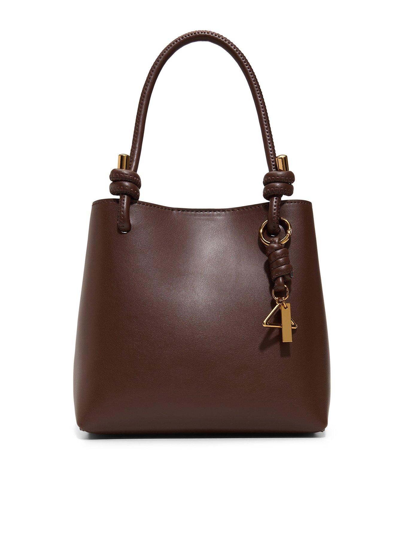 Aldo Knot Handle Bucket Shoulder Bag with Charm Detail - Brown