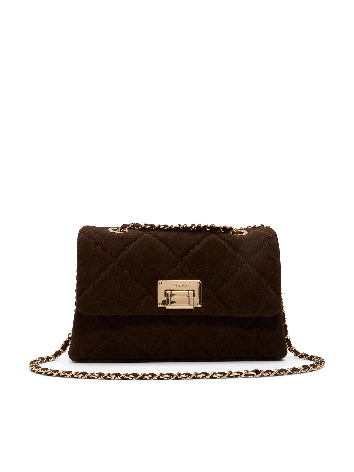 Aldo Quilted Crossbody Bag with Chain Strap - Brown