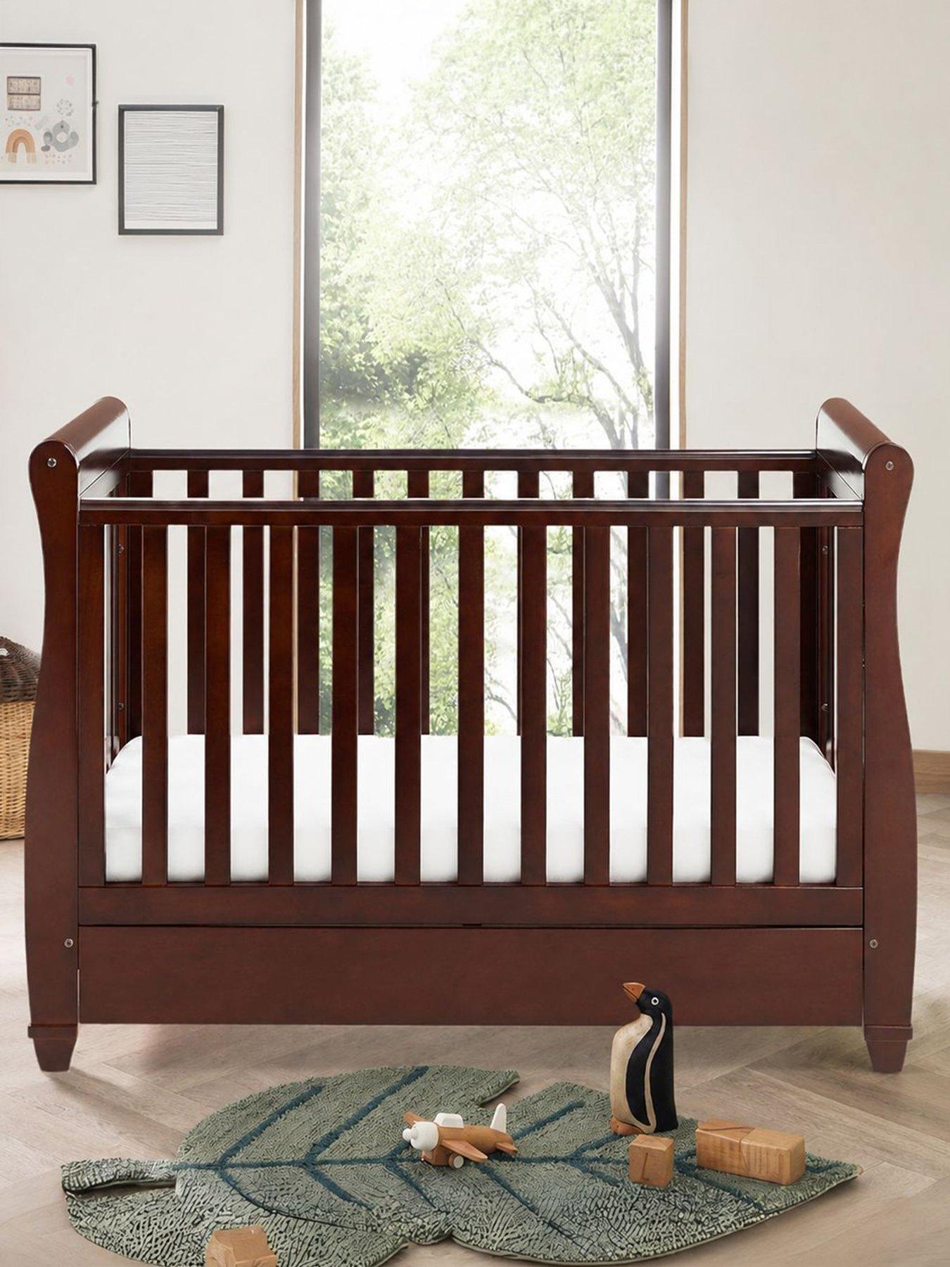 Babymore Eva Sleigh Cot Bed Dropside with Drawer - Brown