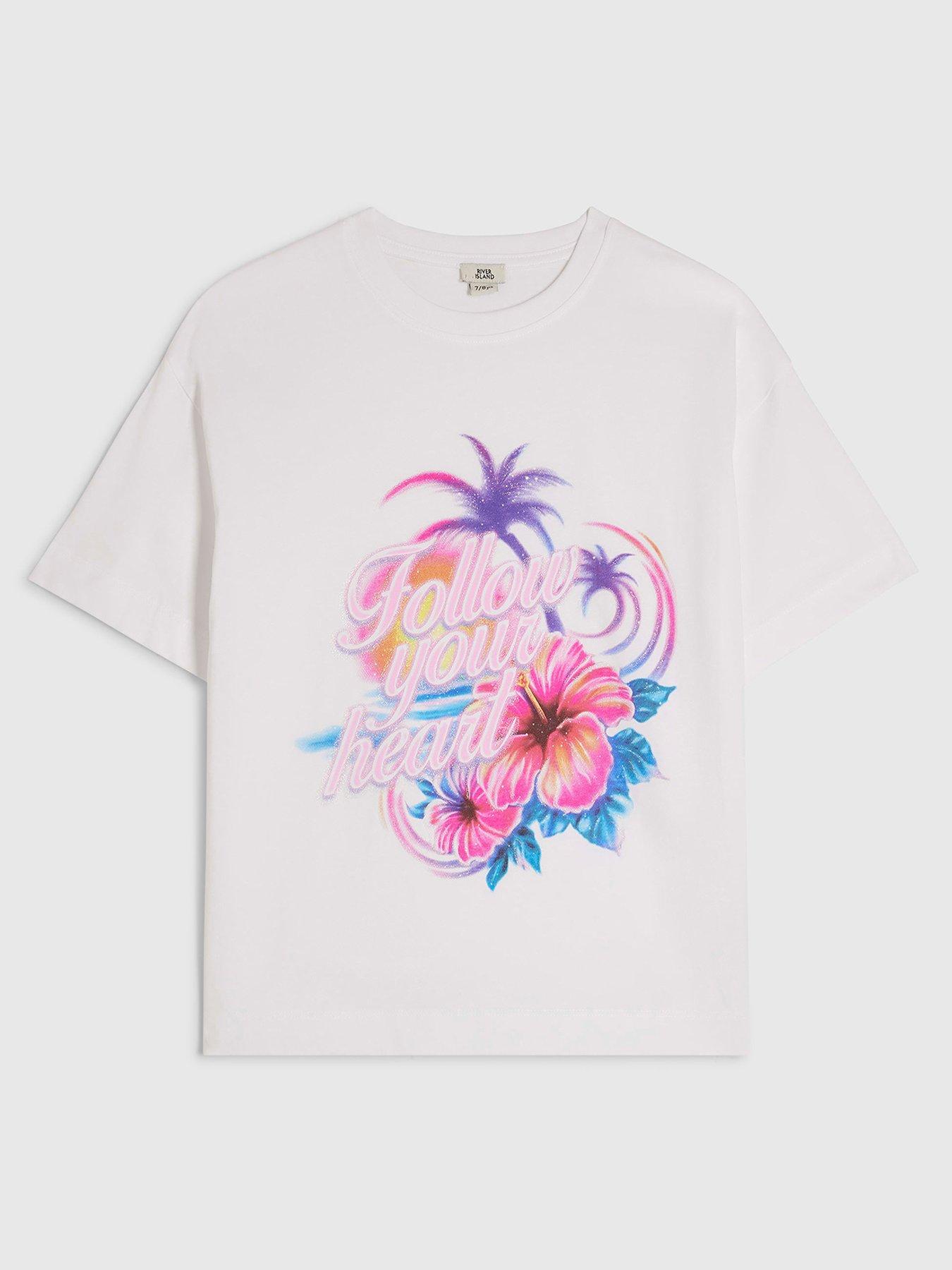 River Island Girls Follow Your Heart T-shirt - White