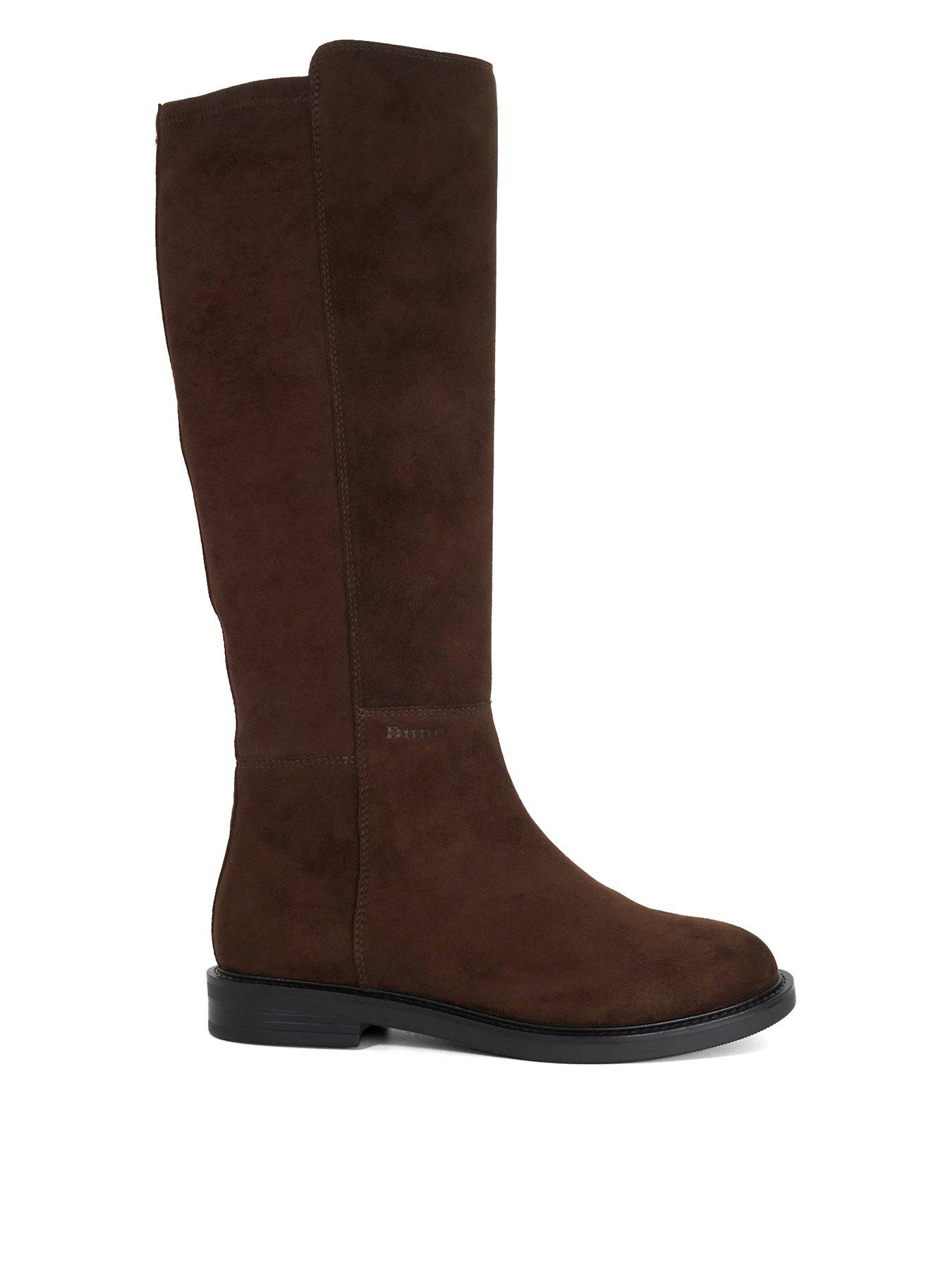 Image 1 of 5 of Dune London Wide Fite Tallo Stretch Suede Knee High Boot - Brown