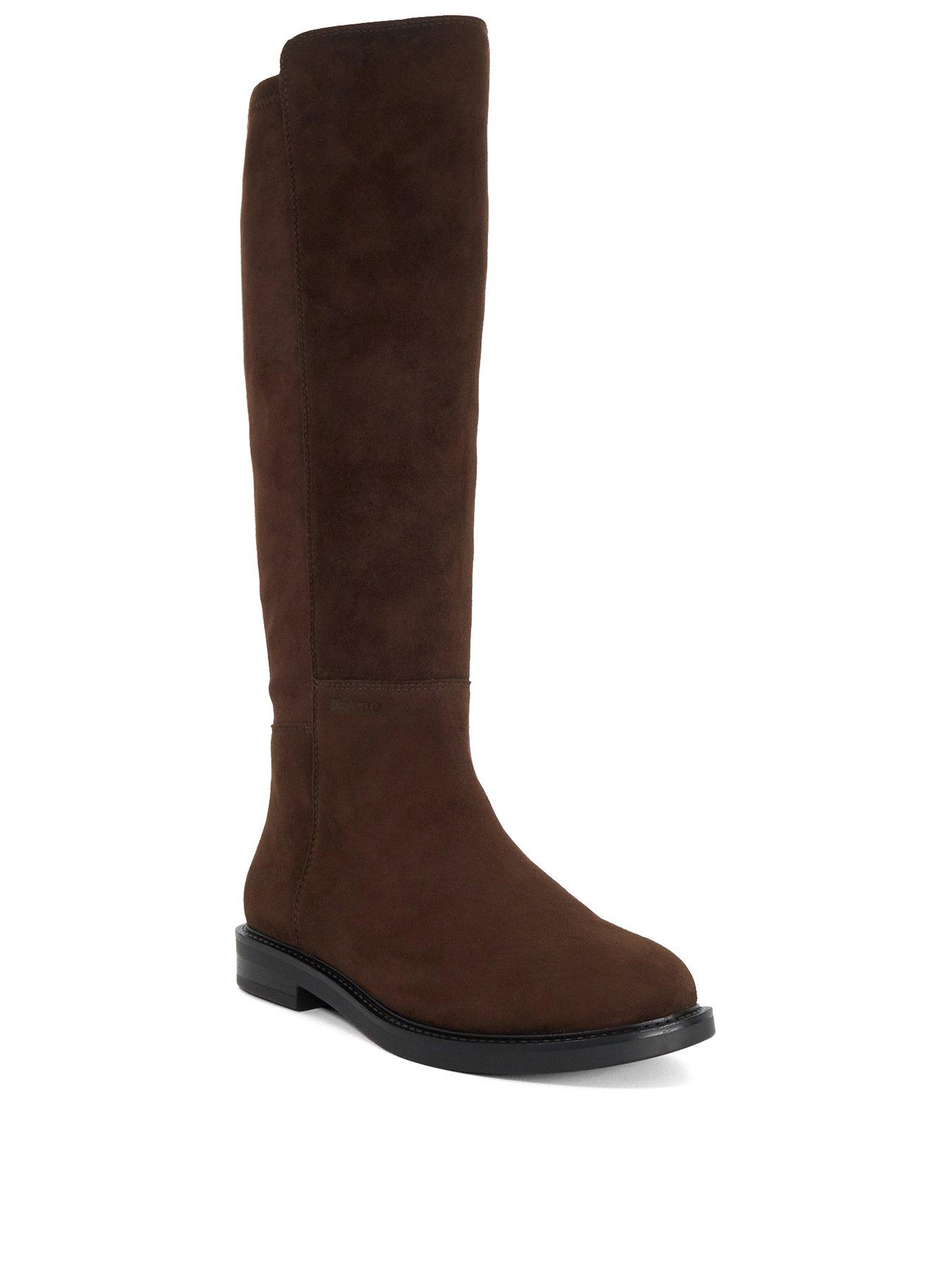 Image 2 of 5 of Dune London Wide Fite Tallo Stretch Suede Knee High Boot - Brown