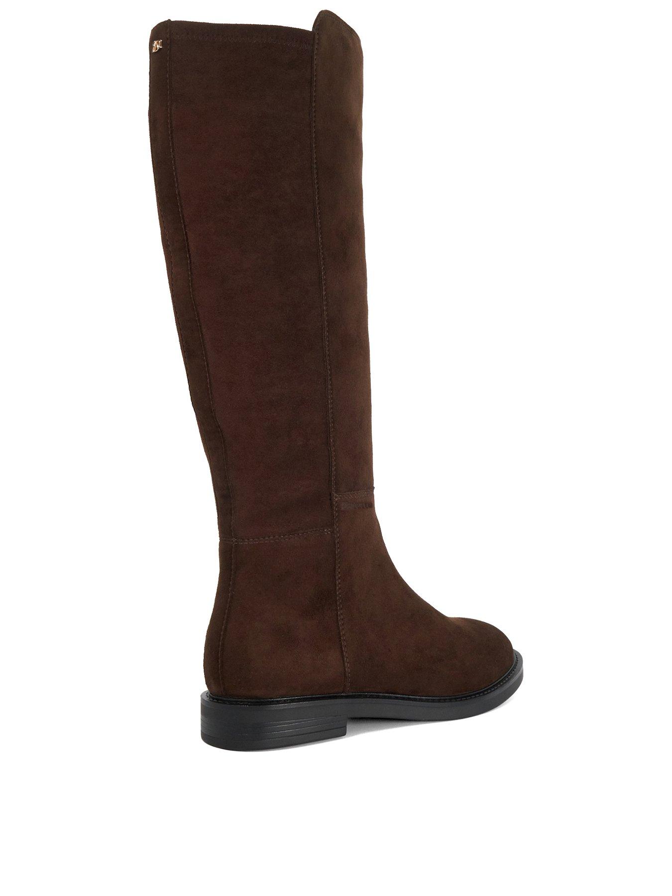 Image 3 of 5 of Dune London Wide Fite Tallo Stretch Suede Knee High Boot - Brown