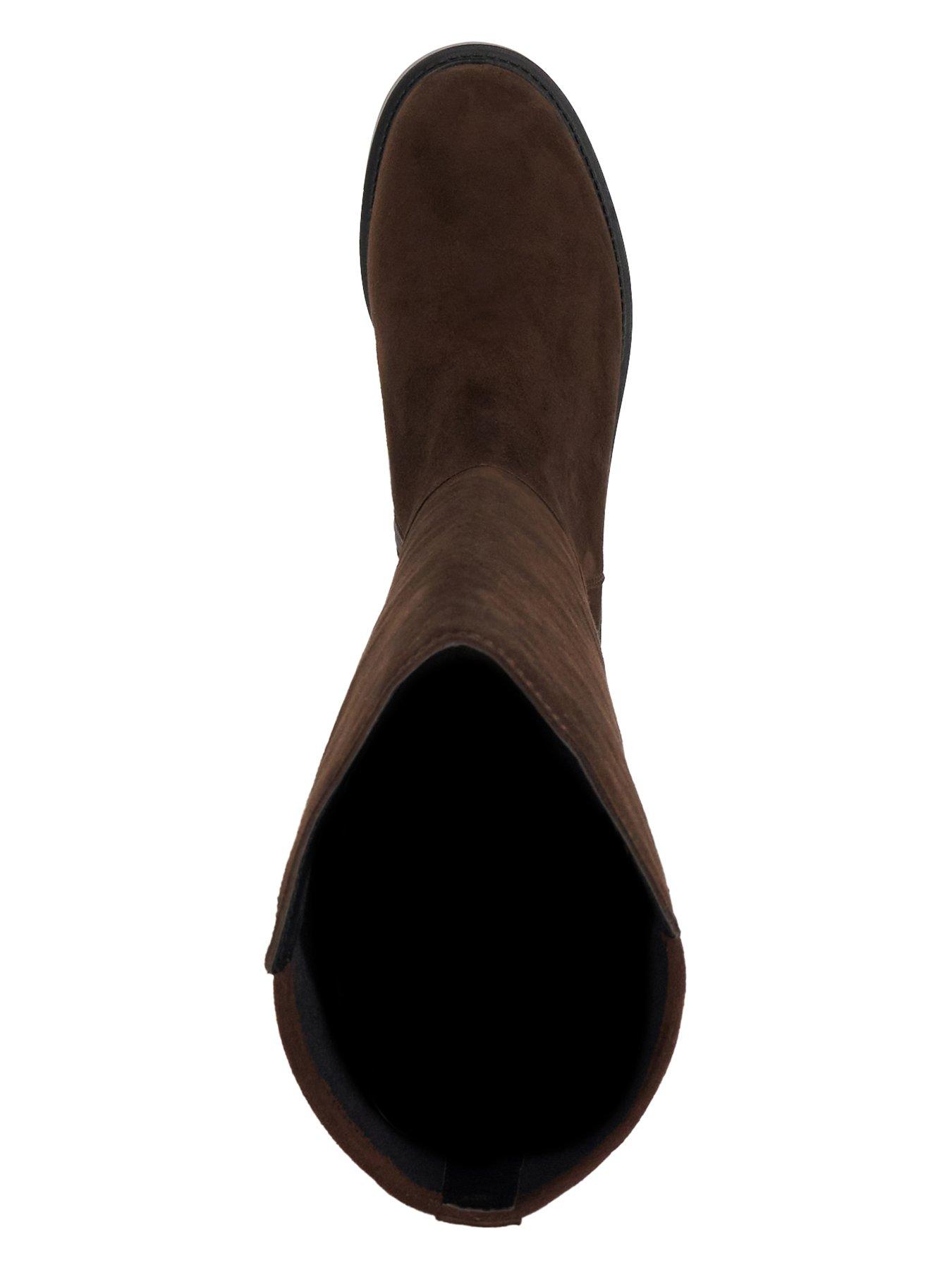 Image 4 of 5 of Dune London Wide Fite Tallo Stretch Suede Knee High Boot - Brown