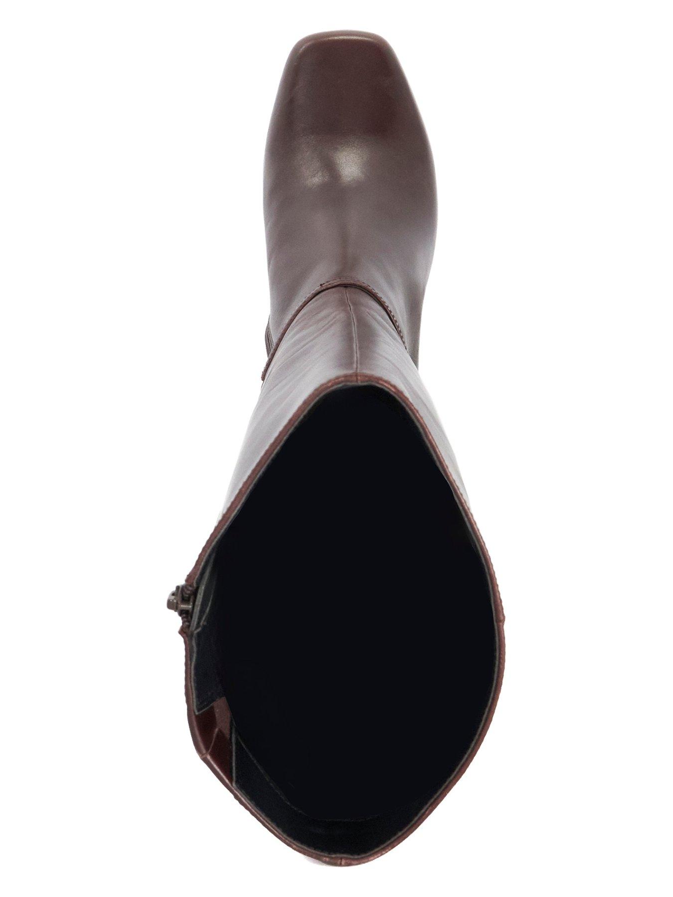 Image 4 of 5 of Dune London Wide Fit Sanna Snaffle Trim Knee Wide Fit Block Heeled Boots - Dark Brown