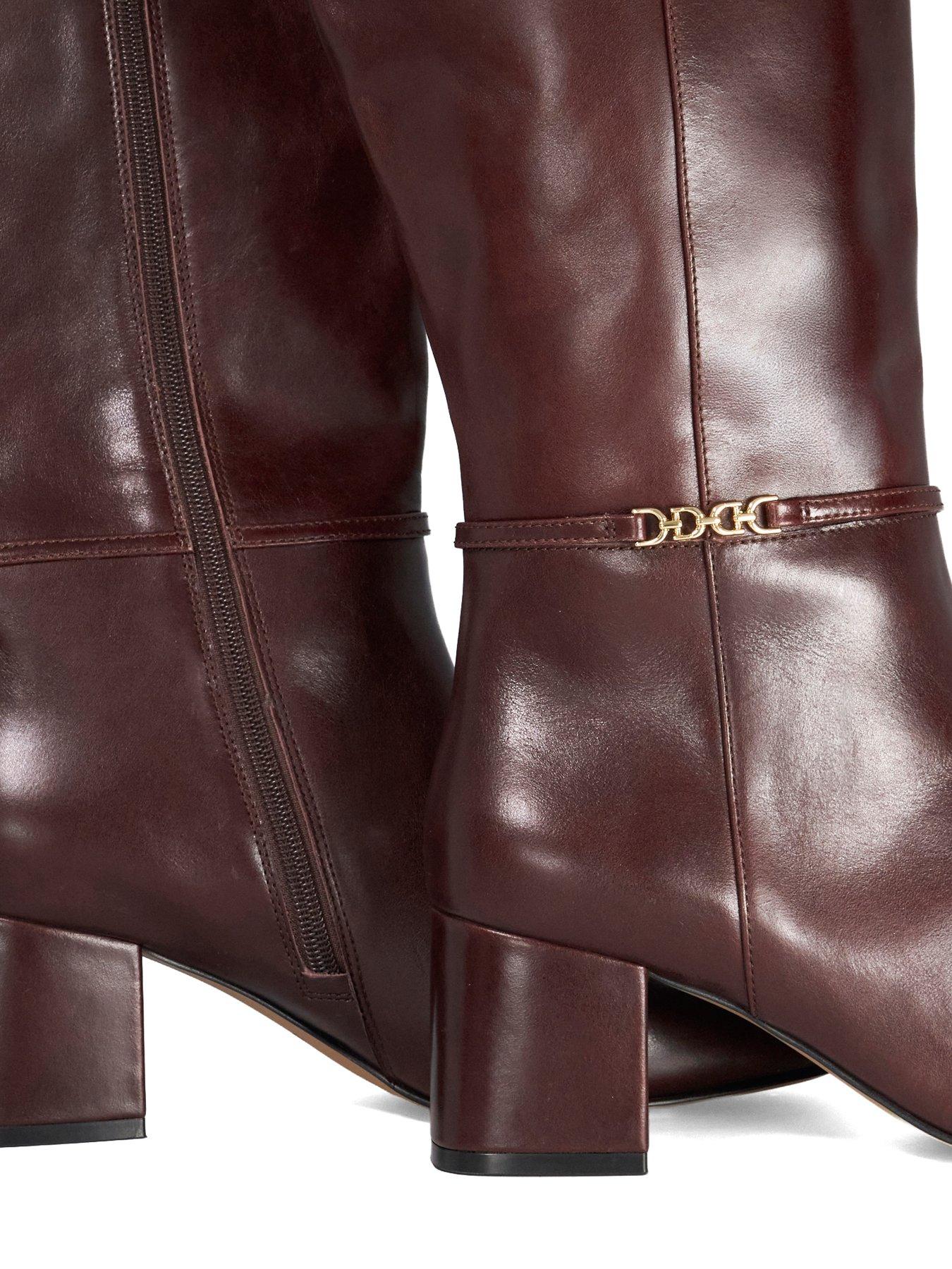 Image 5 of 5 of Dune London Wide Fit Sanna Snaffle Trim Knee Wide Fit Block Heeled Boots - Dark Brown