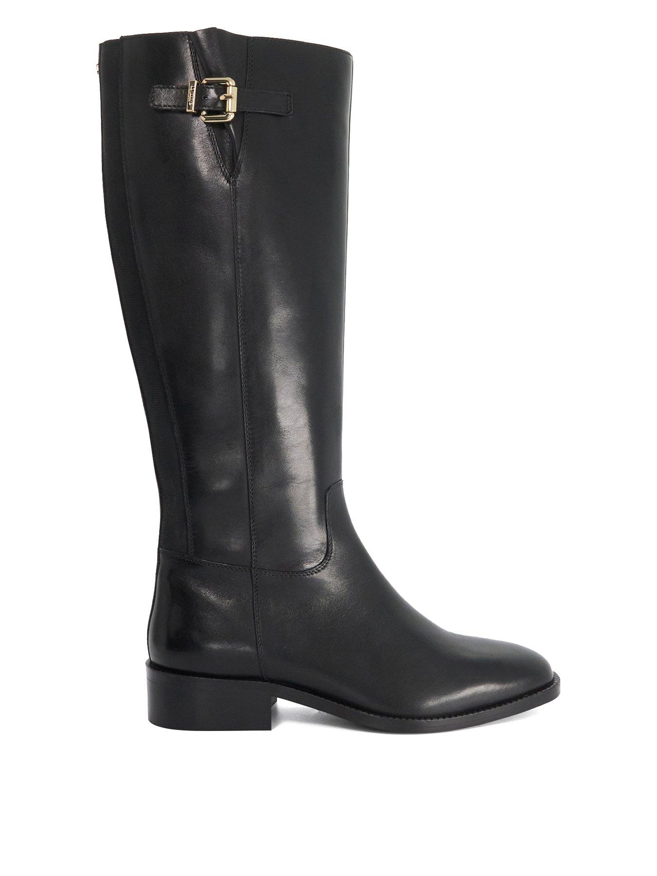 Image 1 of 5 of Dune London Wide Fit Tali Buckle Knee Leather Boot - Black