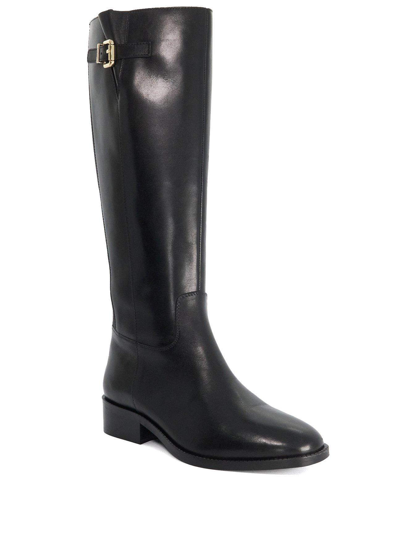 Image 2 of 5 of Dune London Wide Fit Tali Buckle Knee Leather Boot - Black
