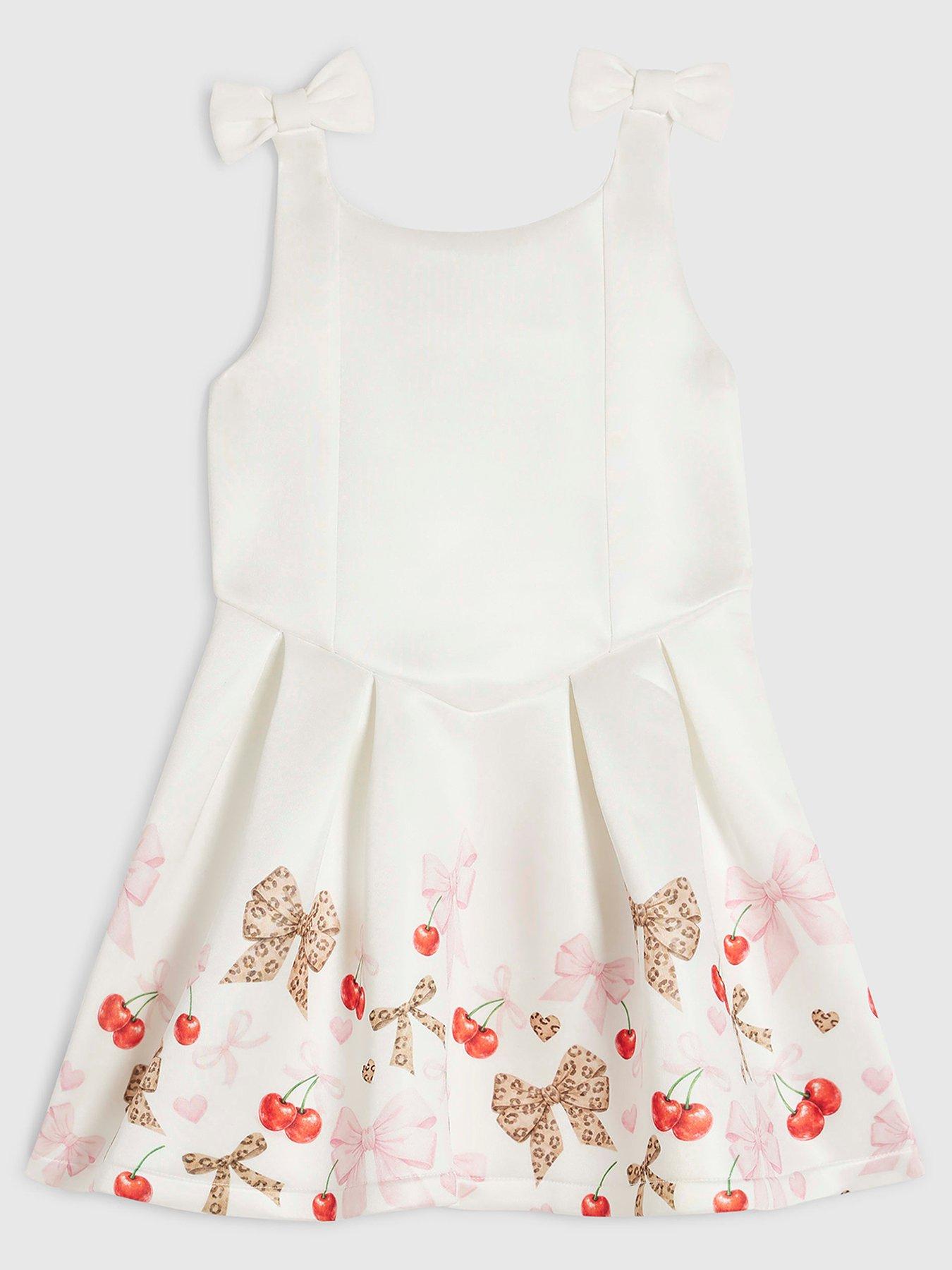 Image 1 of 4 of River Island Mini Mini Girls Cherry Print Dress - White