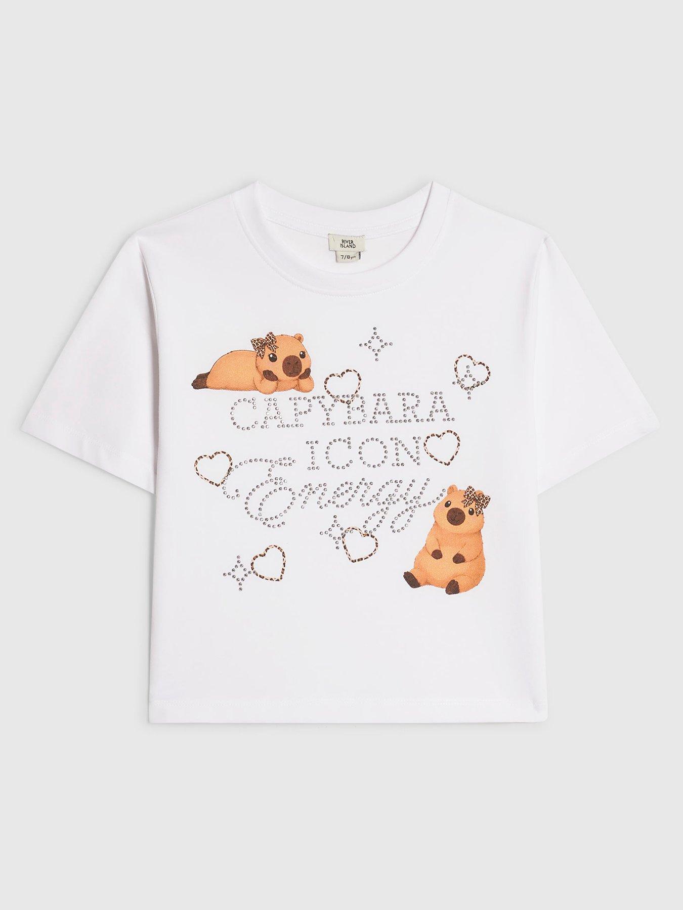 Image 1 of 3 of River Island Girls Embellished Capybara Icon Top - White