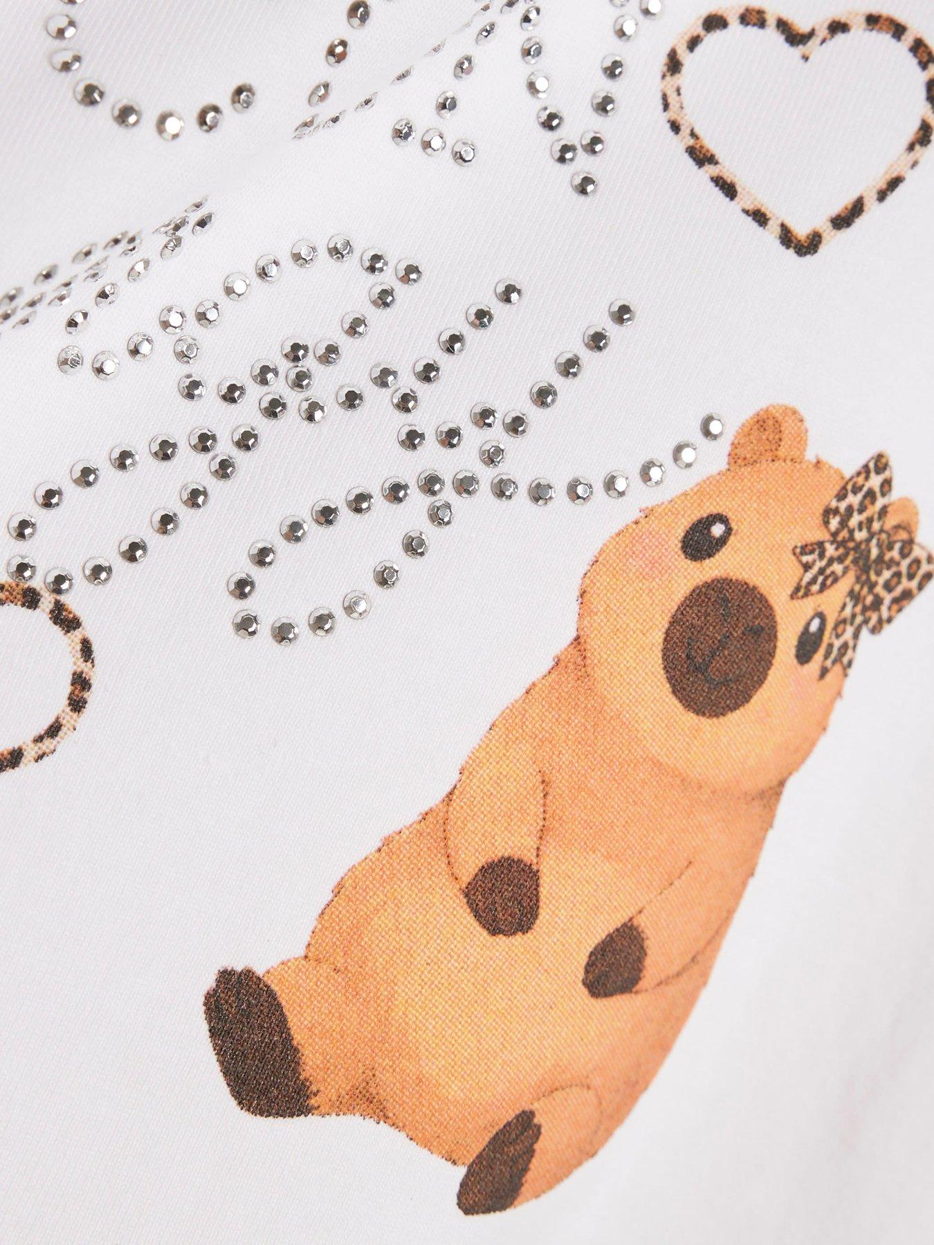 Image 3 of 3 of River Island Girls Embellished Capybara Icon Top - White