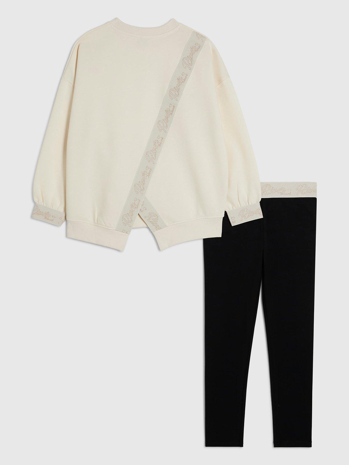 Image 2 of 5 of River Island Girls RI Split Back Sweatshirt Set - Cream