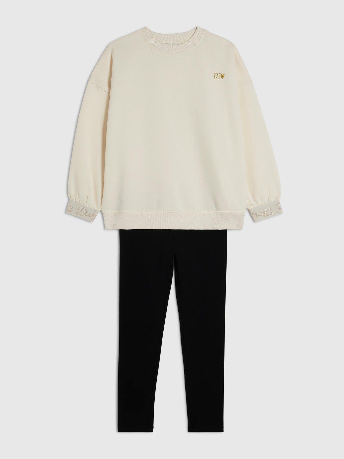 Image 3 of 5 of River Island Girls RI Split Back Sweatshirt Set - Cream