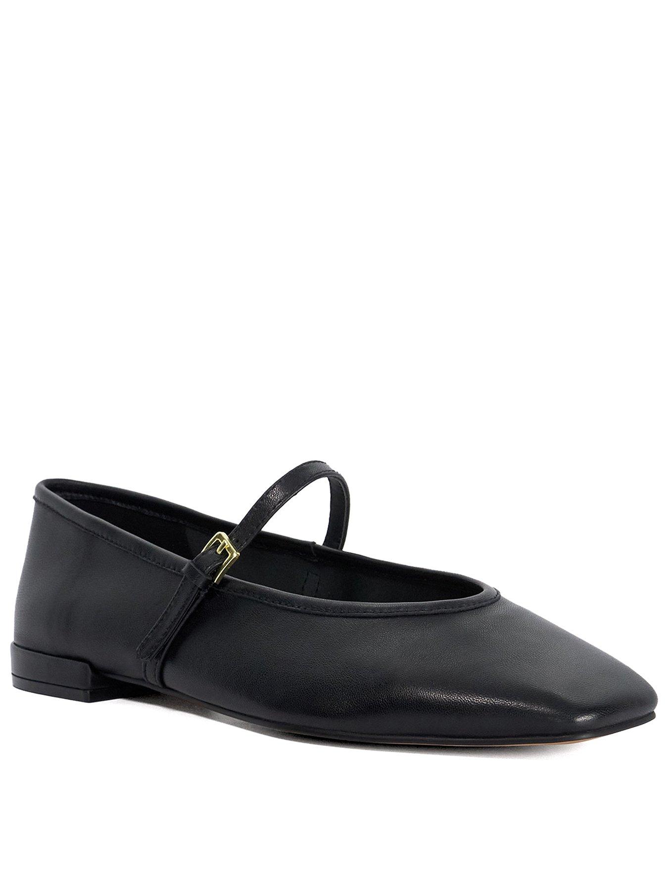 Dune London Hearthrob Leather Pointed Toe Mary Jane Ballet Flats - Black
