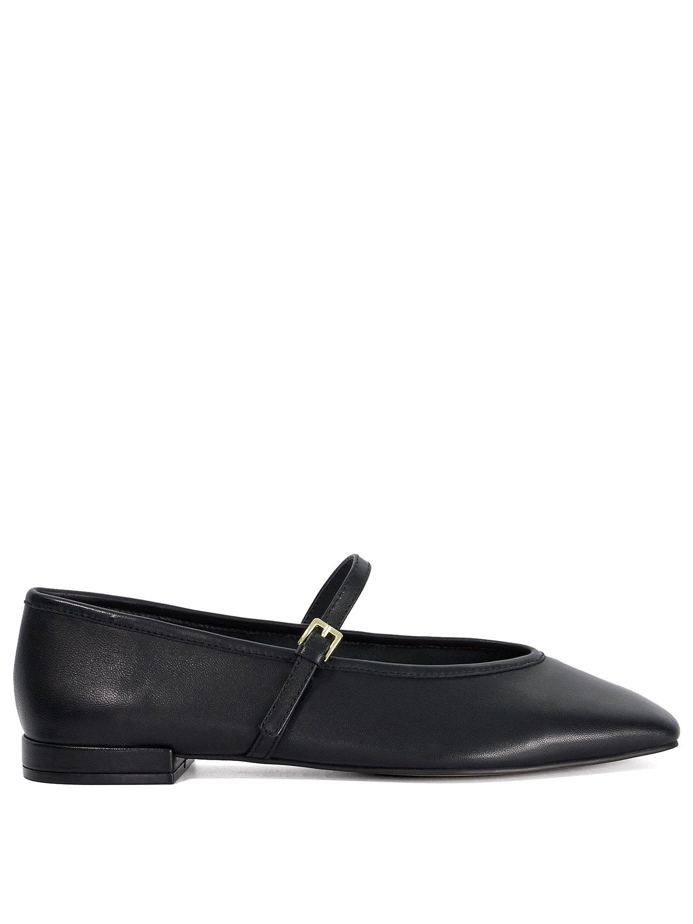 Image 2 of 5 of Dune London Heartthrob Leather Pointed Toe Mary Jane Ballet Flats - Black