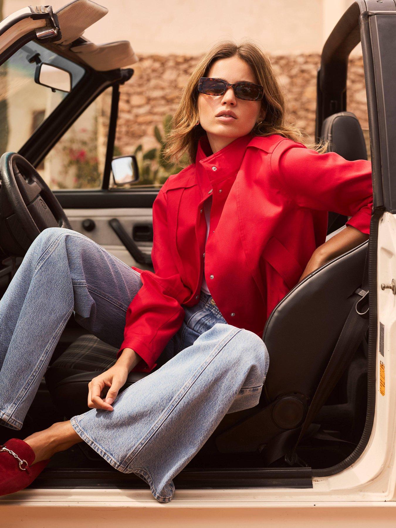 Image 2 of 6 of Mint Velvet Funnel Neck Bomber Jacket - Red