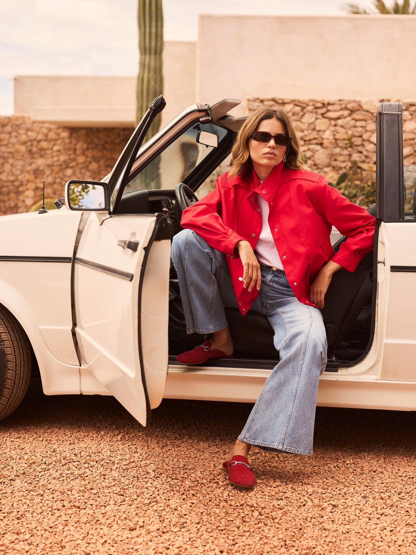 Image 3 of 6 of Mint Velvet Funnel Neck Bomber Jacket - Red