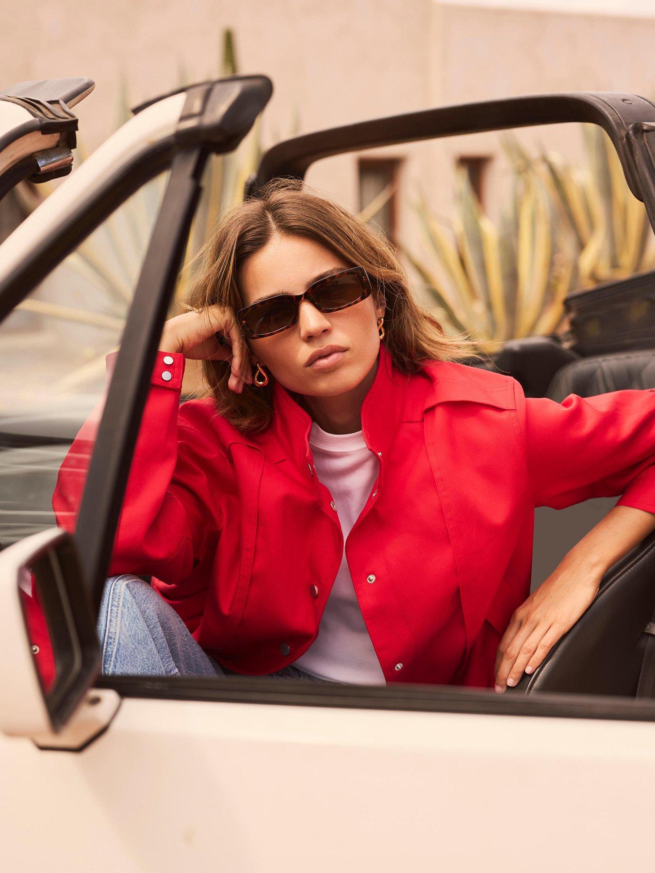 Image 4 of 6 of Mint Velvet Funnel Neck Bomber Jacket - Red
