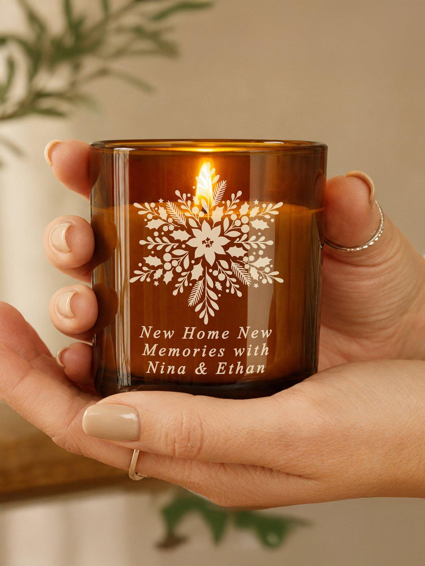 Image 3 of 3 of The Personalised Memento Company Personalised Snowflake Amber Glass Candle Jar