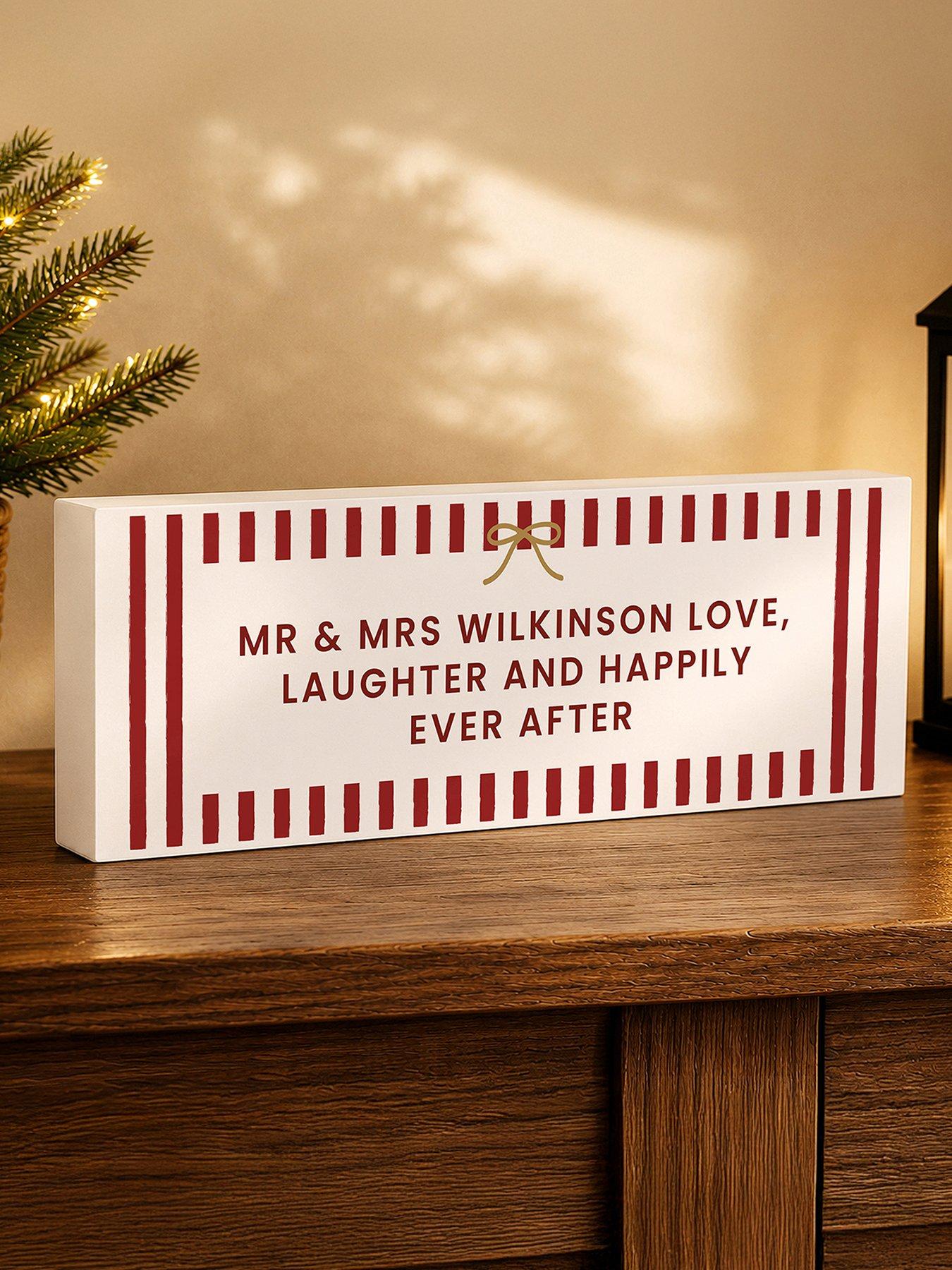 Image 1 of 3 of The Personalised Memento Company Personalised Red Striped Wooden Mantle Block