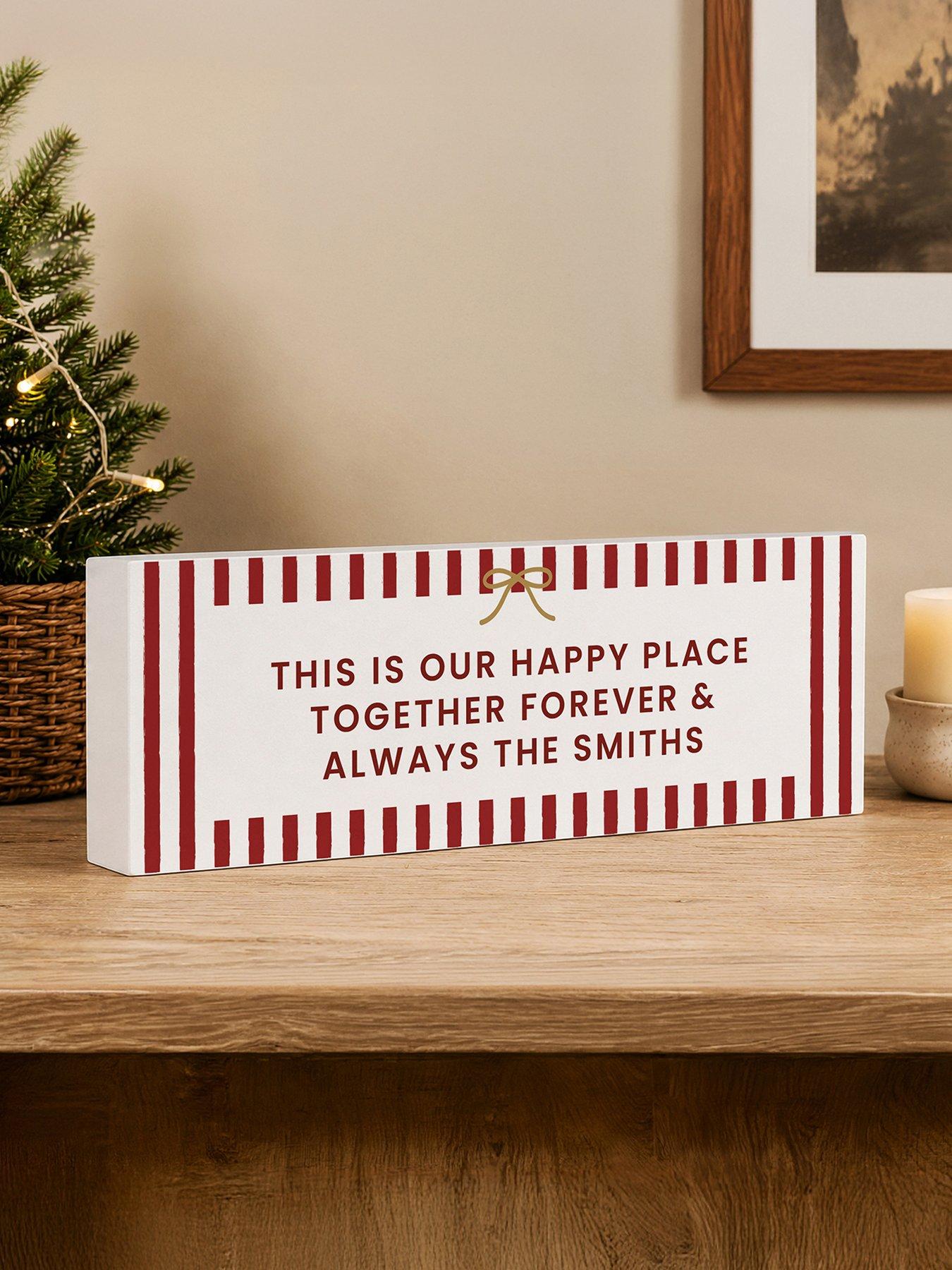 Image 3 of 3 of The Personalised Memento Company Personalised Red Striped Wooden Mantle Block