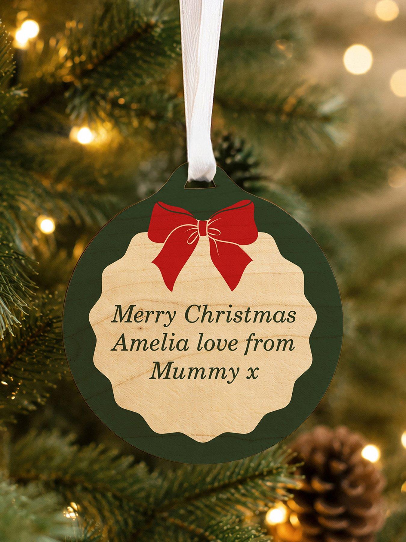Image 1 of 3 of The Personalised Memento Company Personalised Green Scallop Bow Wooden Bauble