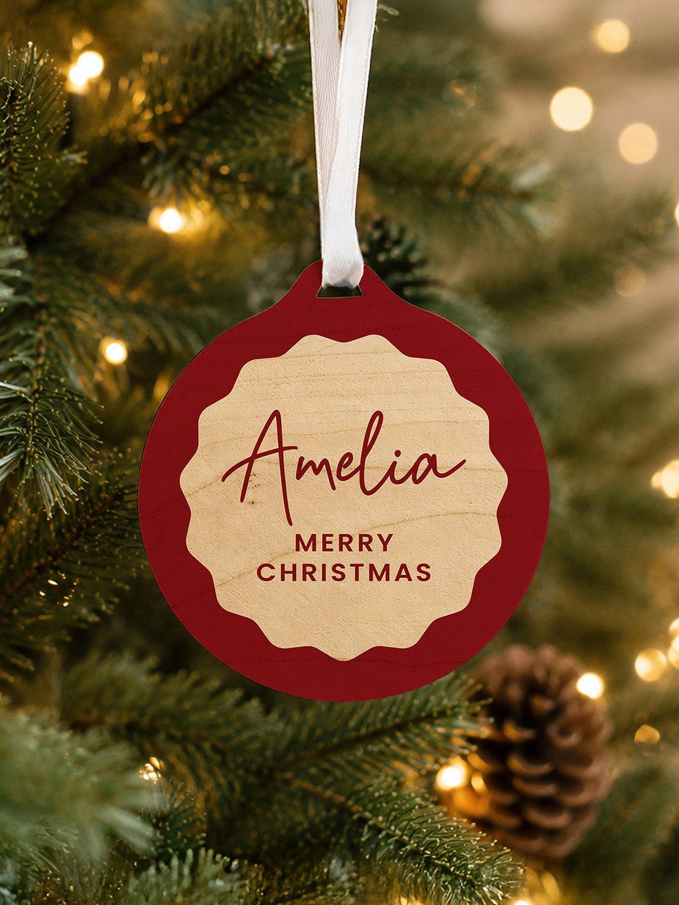 Image 1 of 3 of The Personalised Memento Company Personalised Red Scallop Wooden Tree Decoration