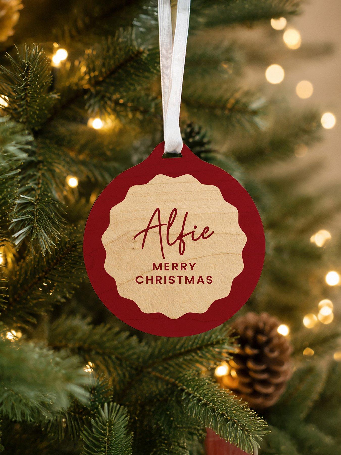 Image 3 of 3 of The Personalised Memento Company Personalised Red Scallop Wooden Tree Decoration