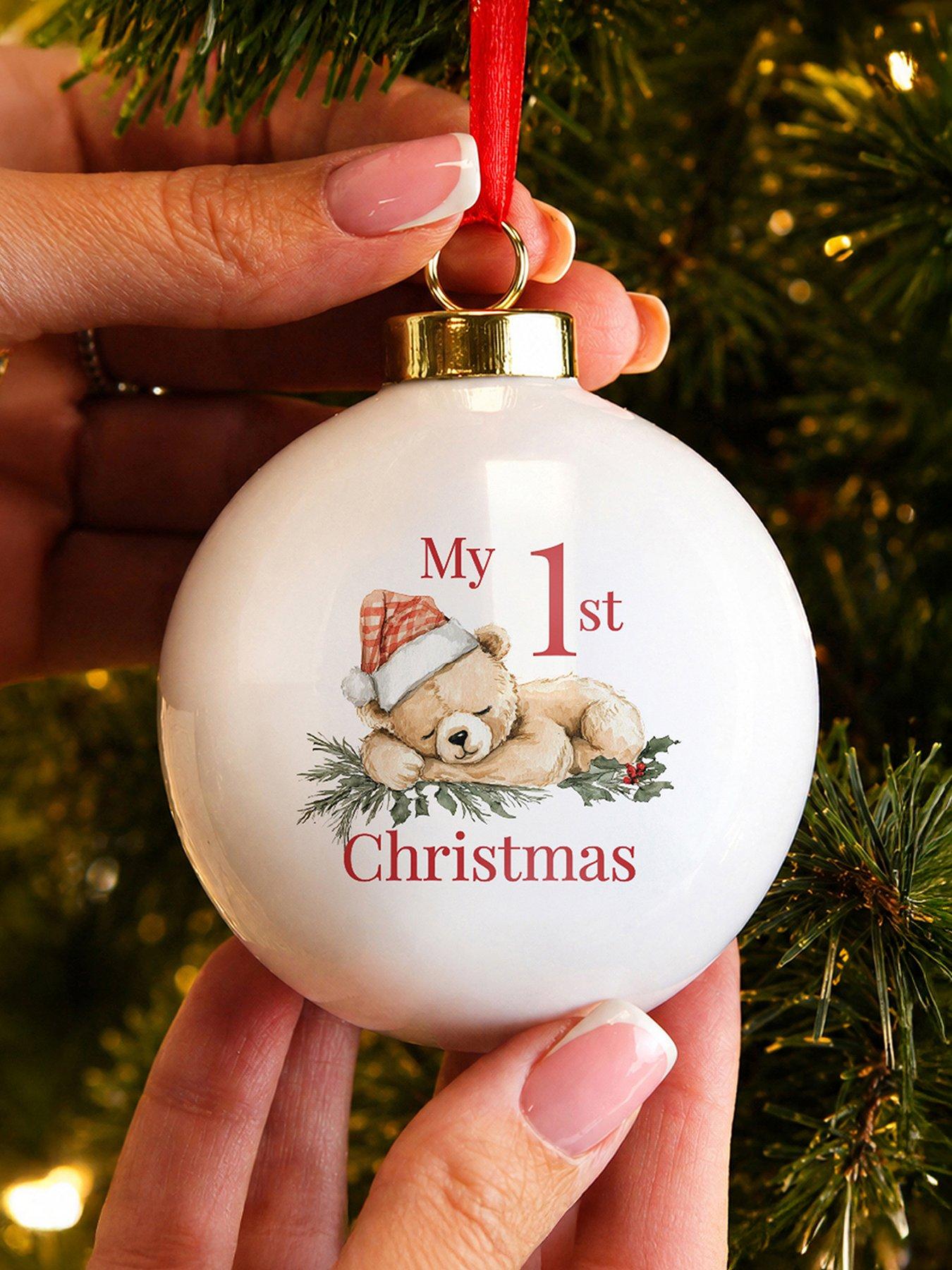 Image 1 of 3 of The Personalised Memento Company Personalised My 1st Christmas Bear Ceramic Bauble
