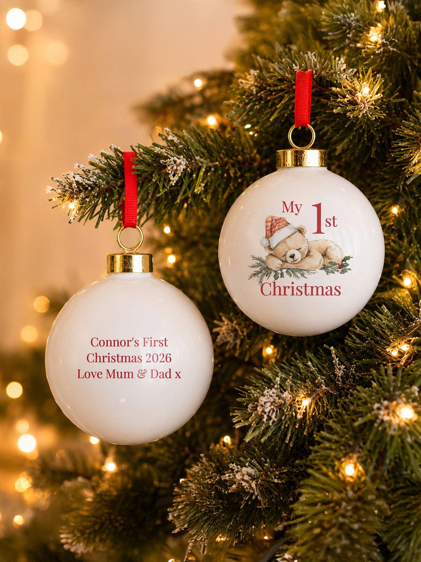Image 2 of 3 of The Personalised Memento Company Personalised My 1st Christmas Bear Ceramic Bauble
