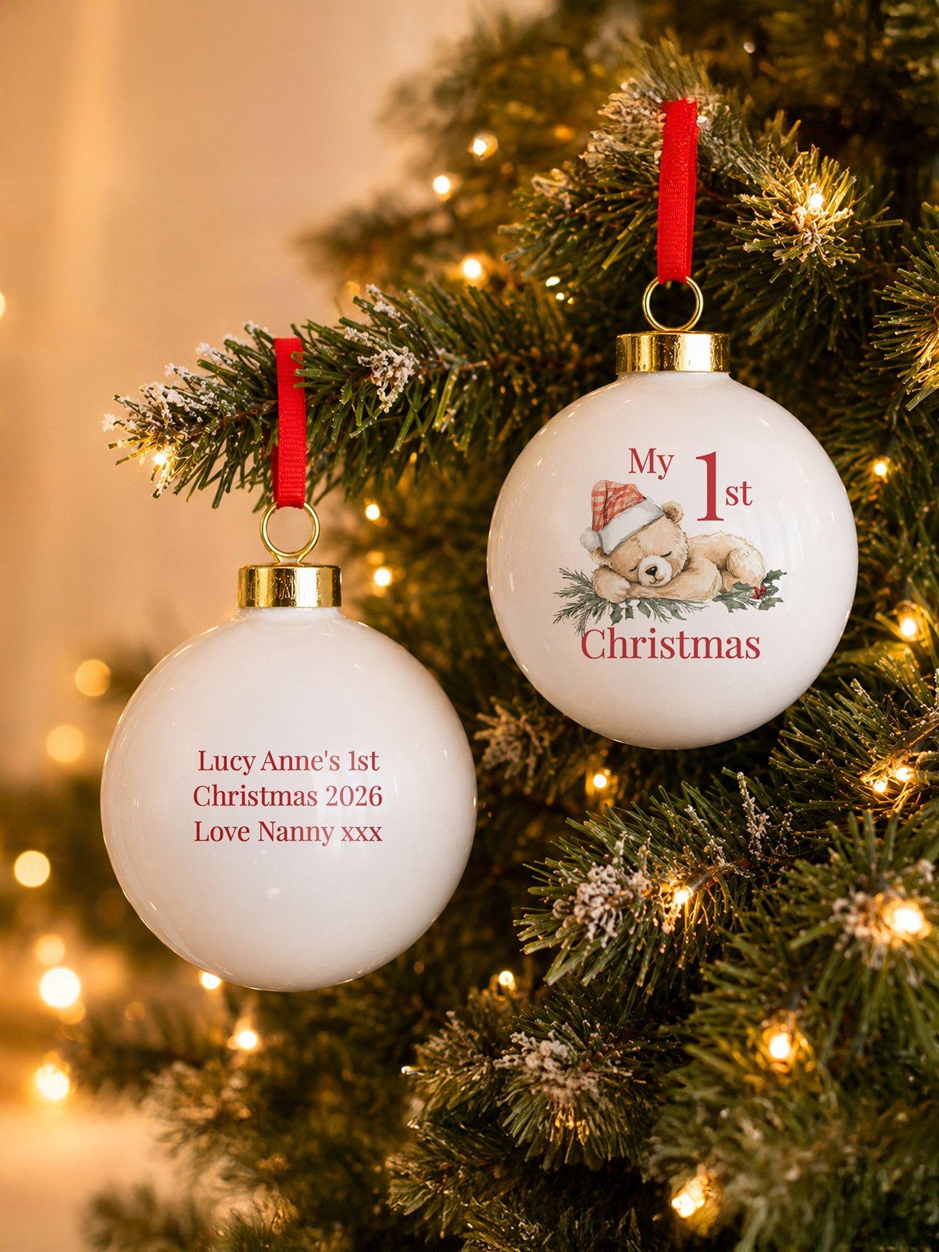 Image 3 of 3 of The Personalised Memento Company Personalised My 1st Christmas Bear Ceramic Bauble