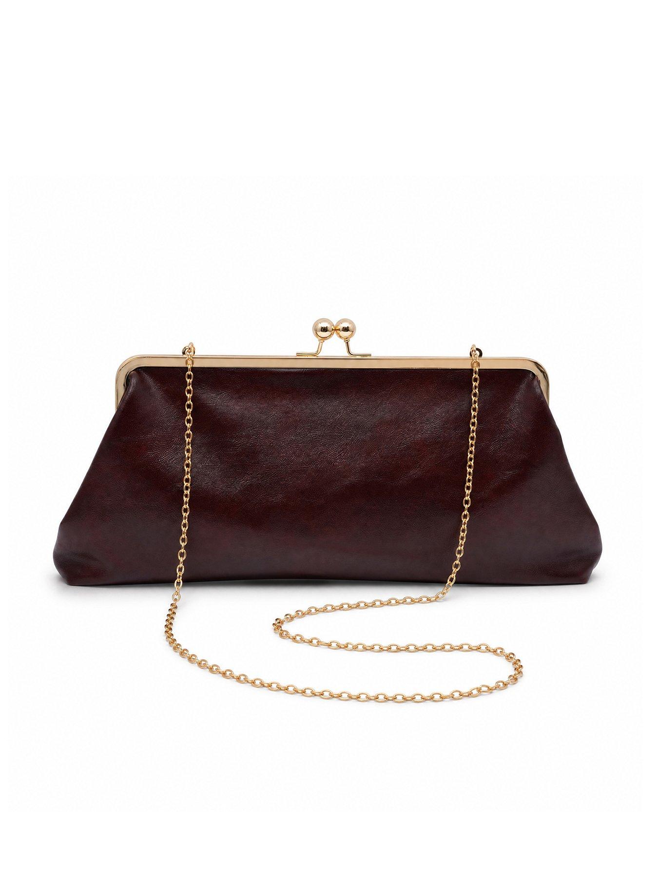 Image 1 of 5 of Glamorous Large Frame Clutch Bag with Chain Shoulder Strap - Red