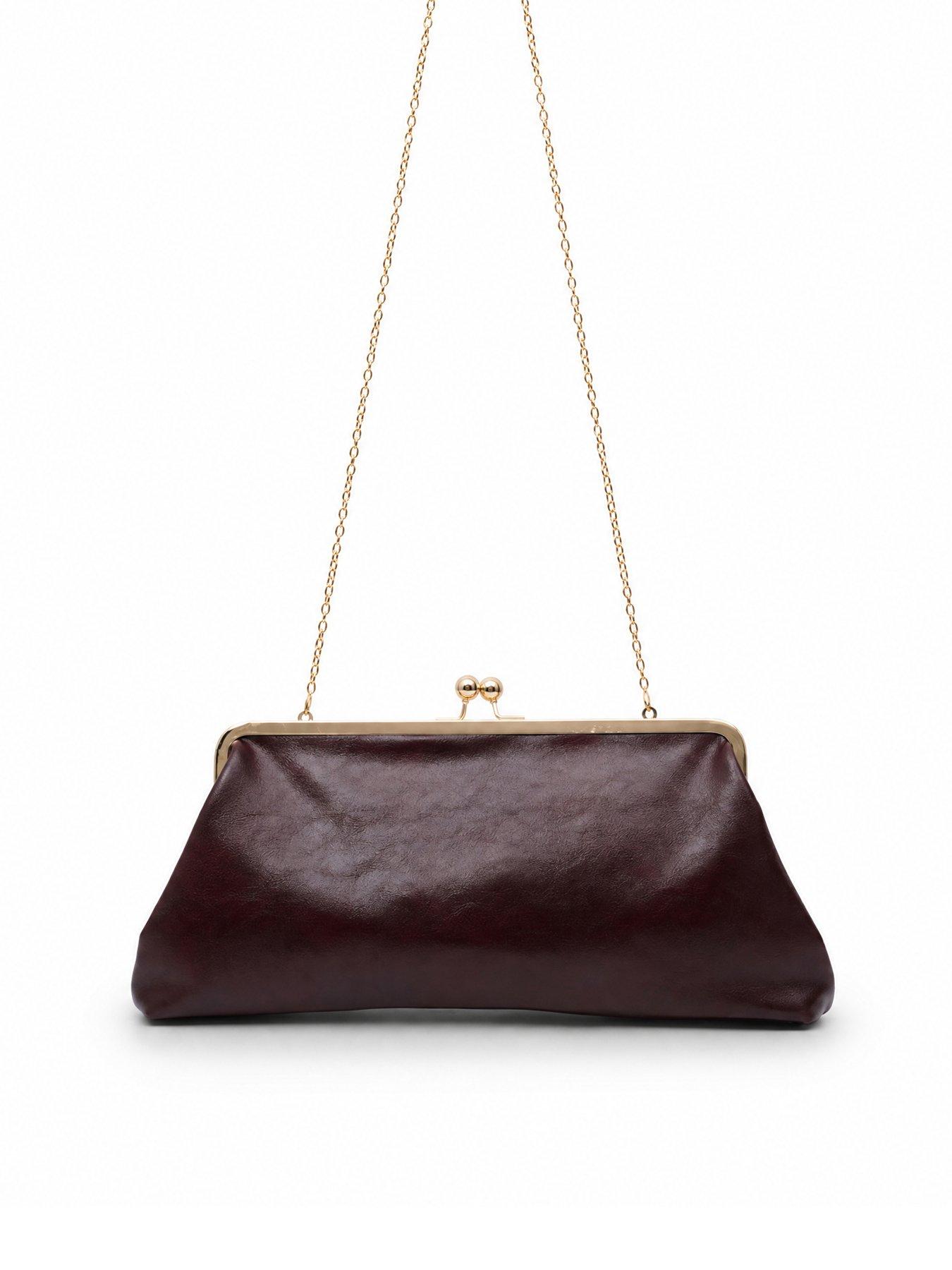 Image 2 of 5 of Glamorous Large Frame Clutch Bag with Chain Shoulder Strap - Red